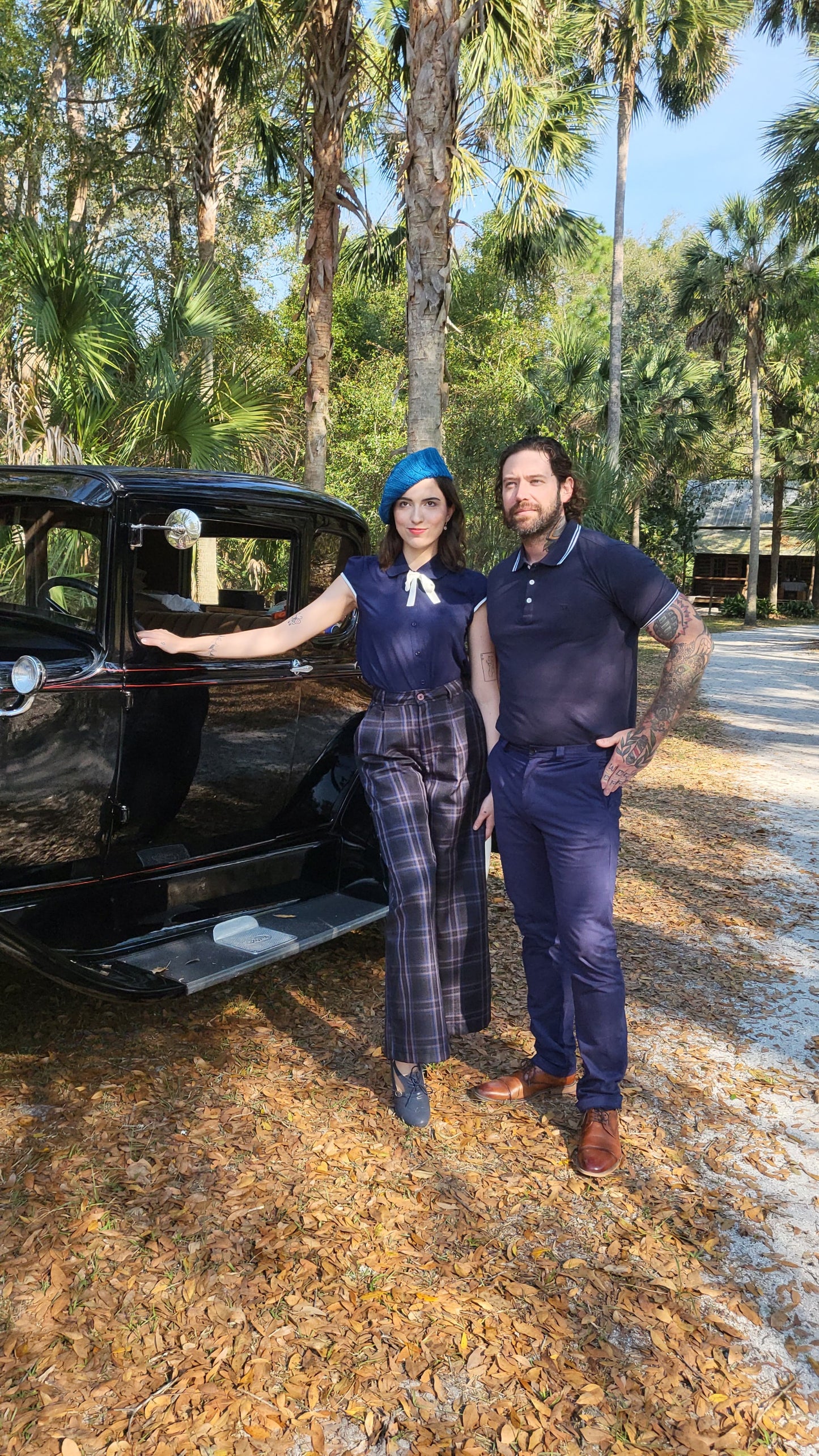High Waisted Wide Leg Plaid Pants-Charcoal/Blue