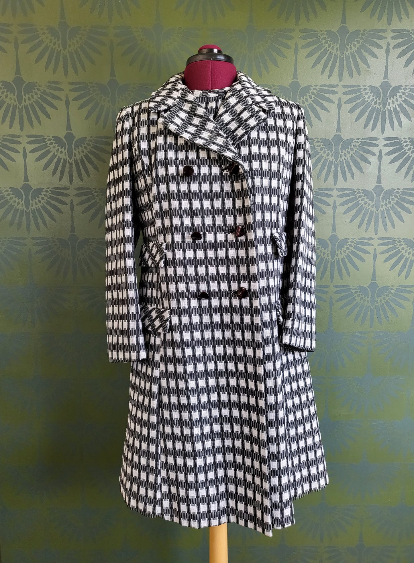 SOLD - Vintage 1960's Black and White Check Shift Dress with Coordinating Coat