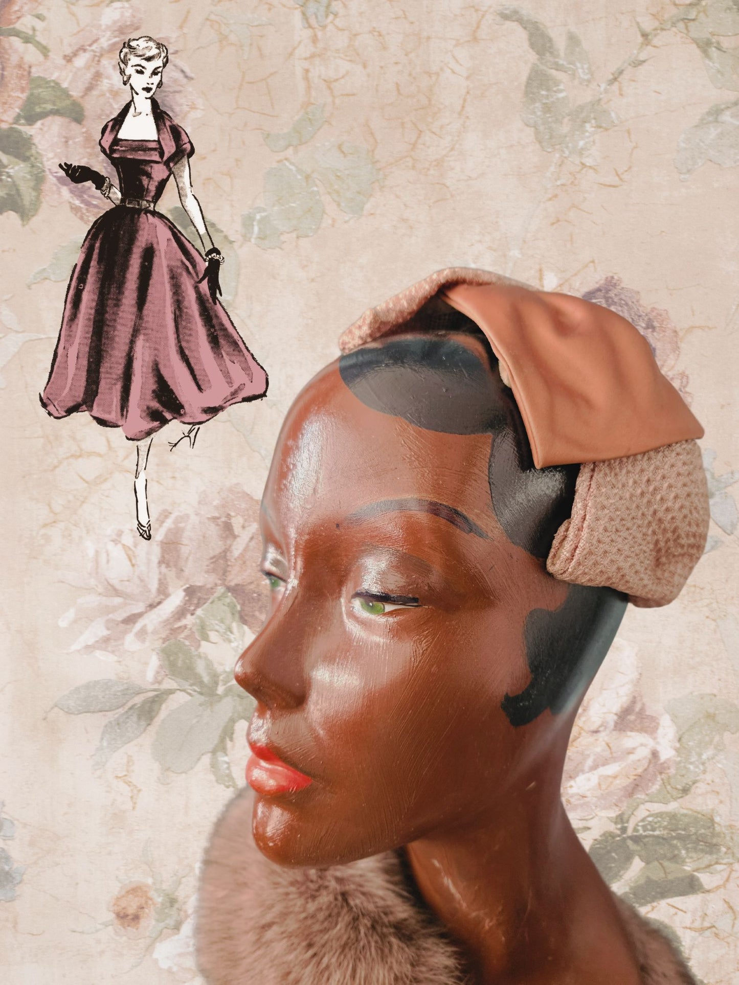 Vintage Mauve Bow Half Hat