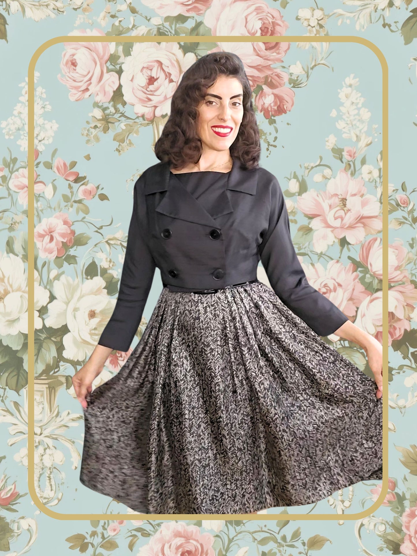 Vintage Color Block Dress & Bolero Set