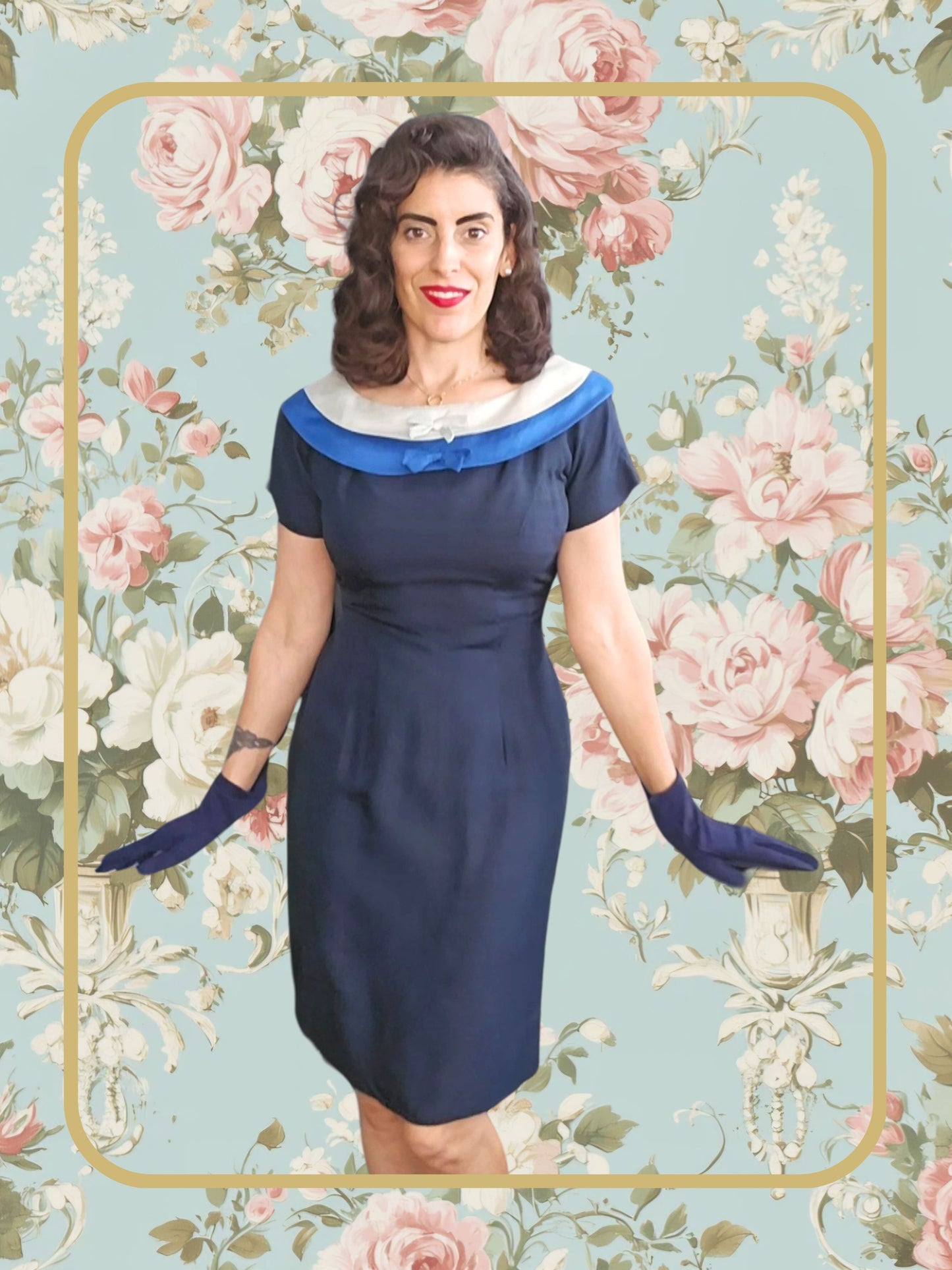 Vintage Navy Silk Wiggle Dress