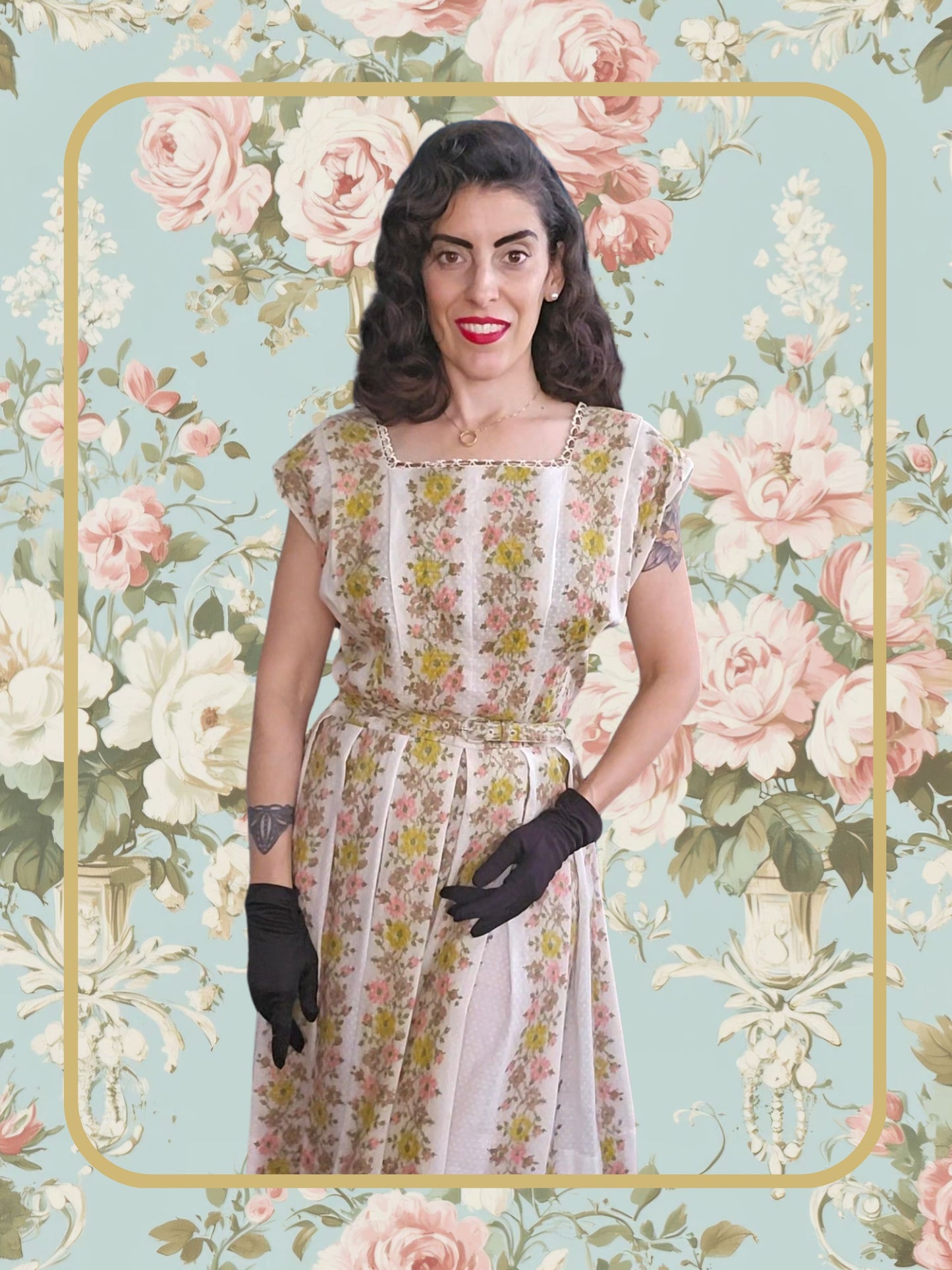 Vintage Swiss Dot Floral Dress