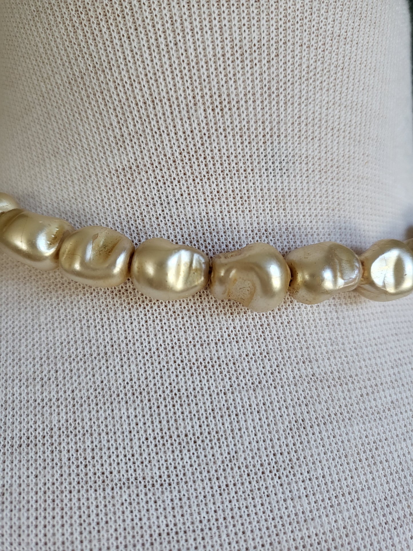 SOLD - Vintage Irregular Large Faux Pearl Necklace - Beige