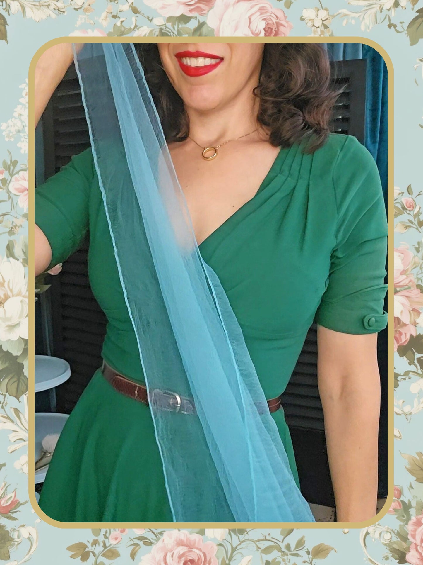 Vintage Sheer Teal Scarf