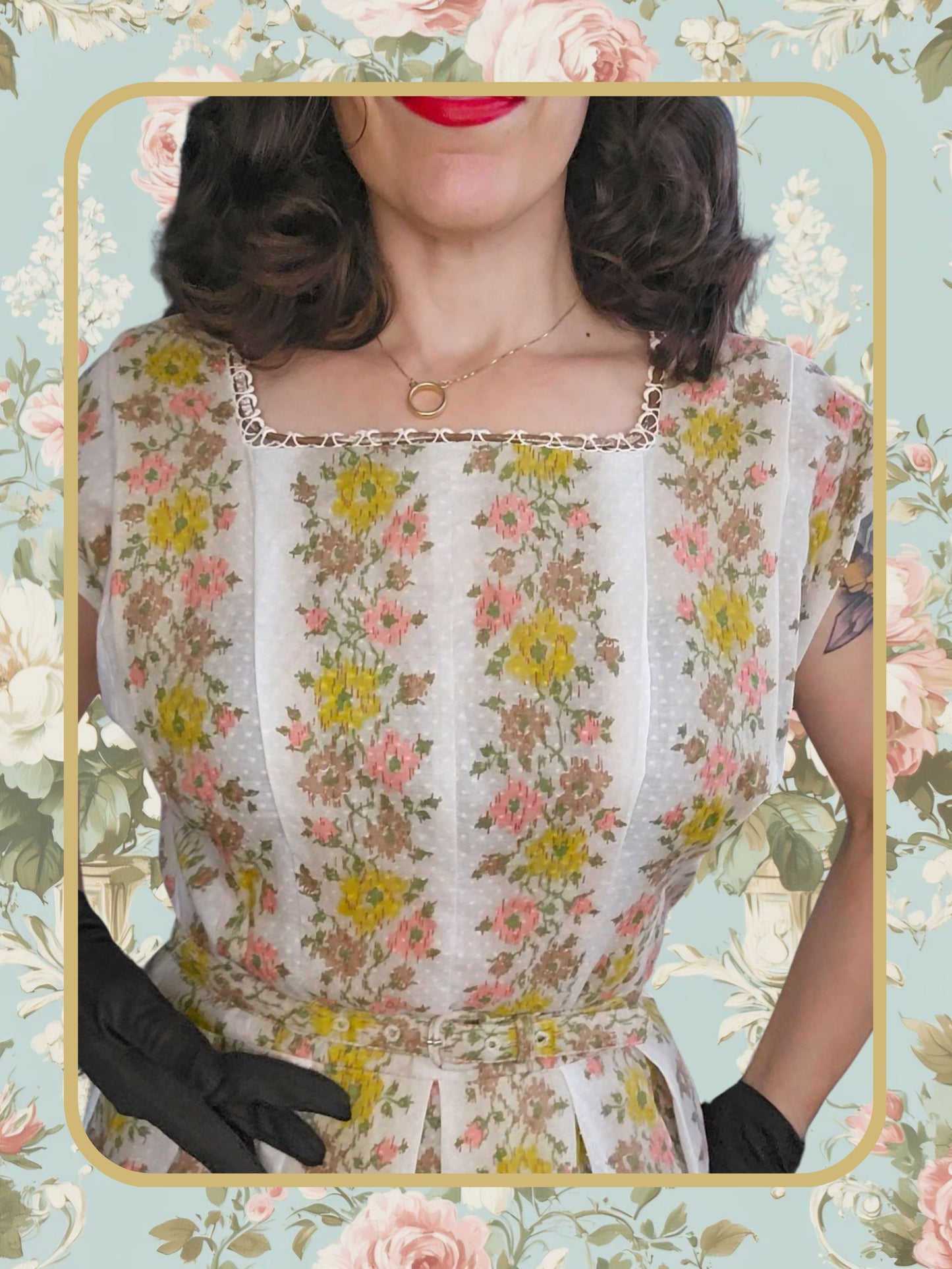 Vintage Swiss Dot Floral Dress