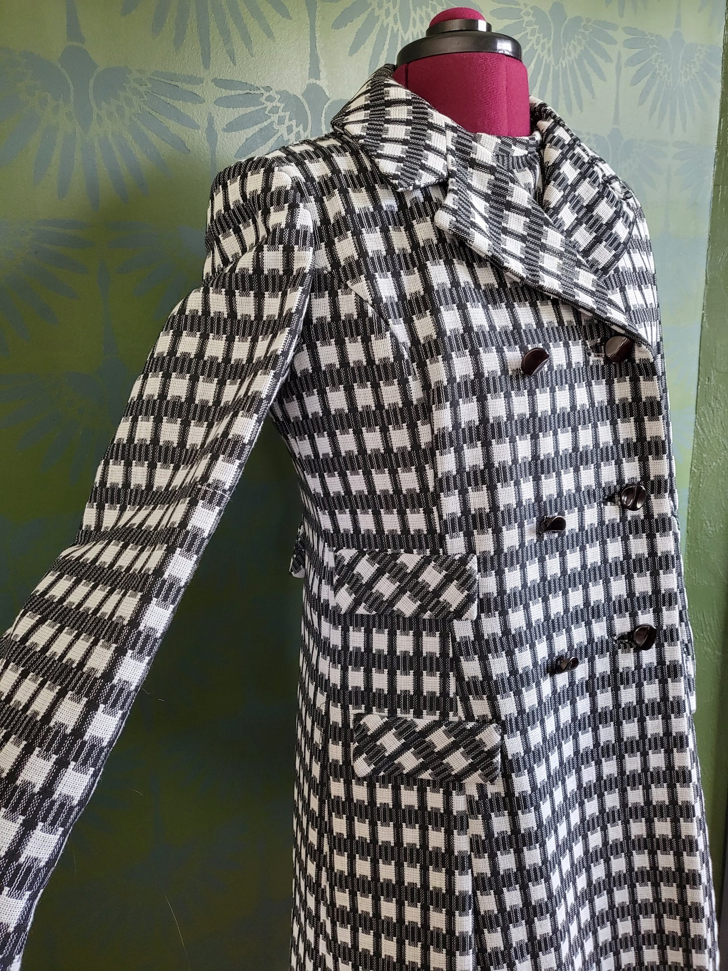 SOLD - Vintage 1960's Black and White Check Shift Dress with Coordinating Coat