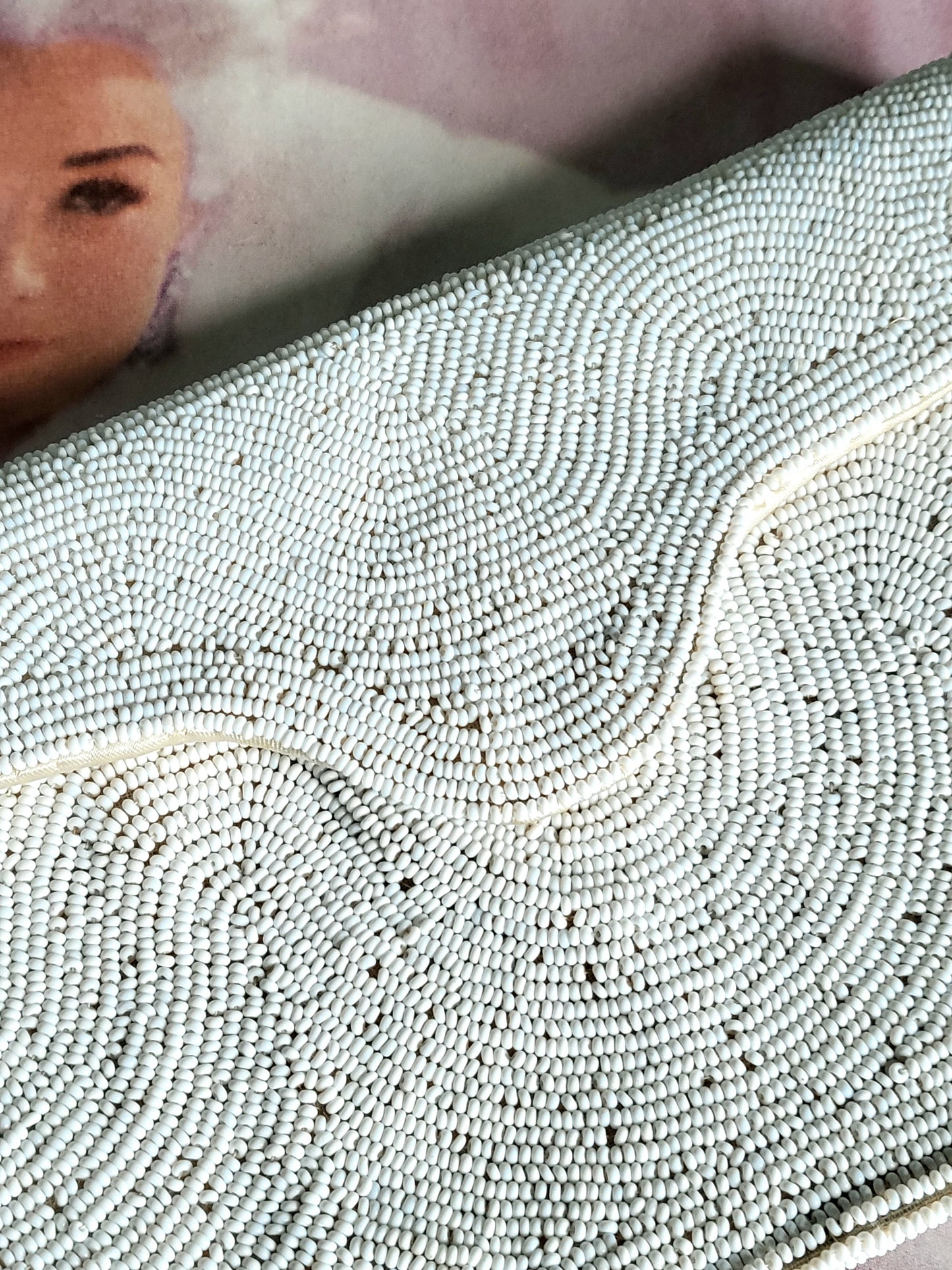 SOLD - Vintage 1950's "Walborg" White Micro-Bead Structured Clutch