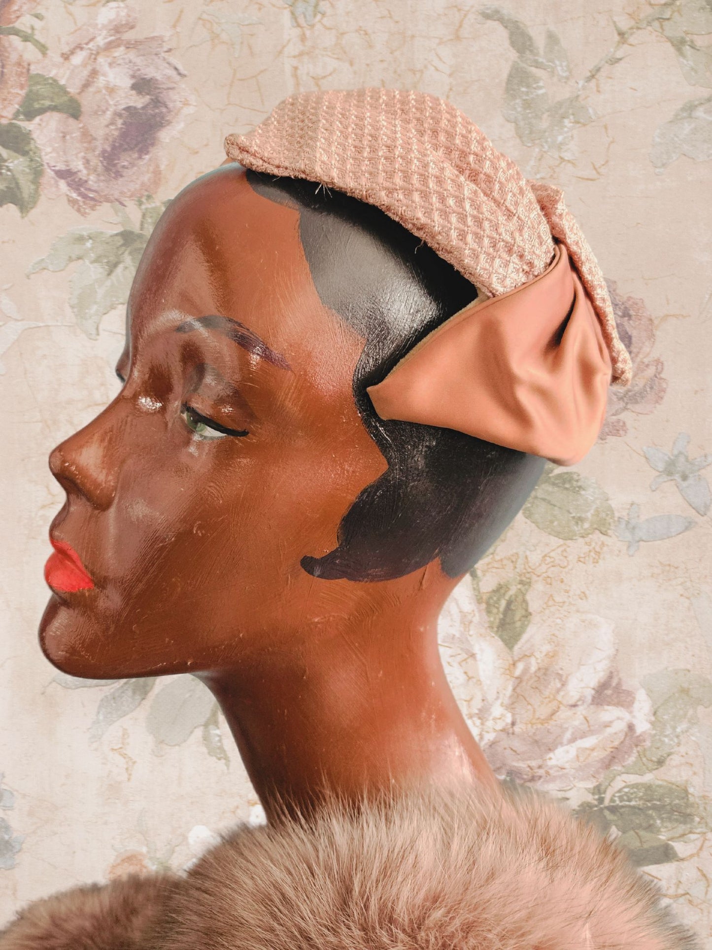 Vintage Mauve Bow Half Hat