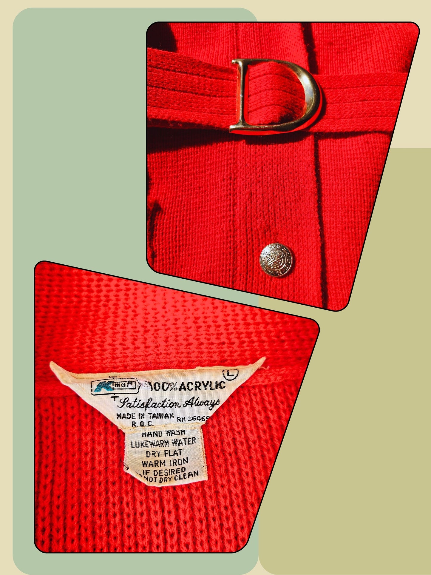 SOLD - Vintage 1960's-1970s "K-Mart" Red Belted Cardigan