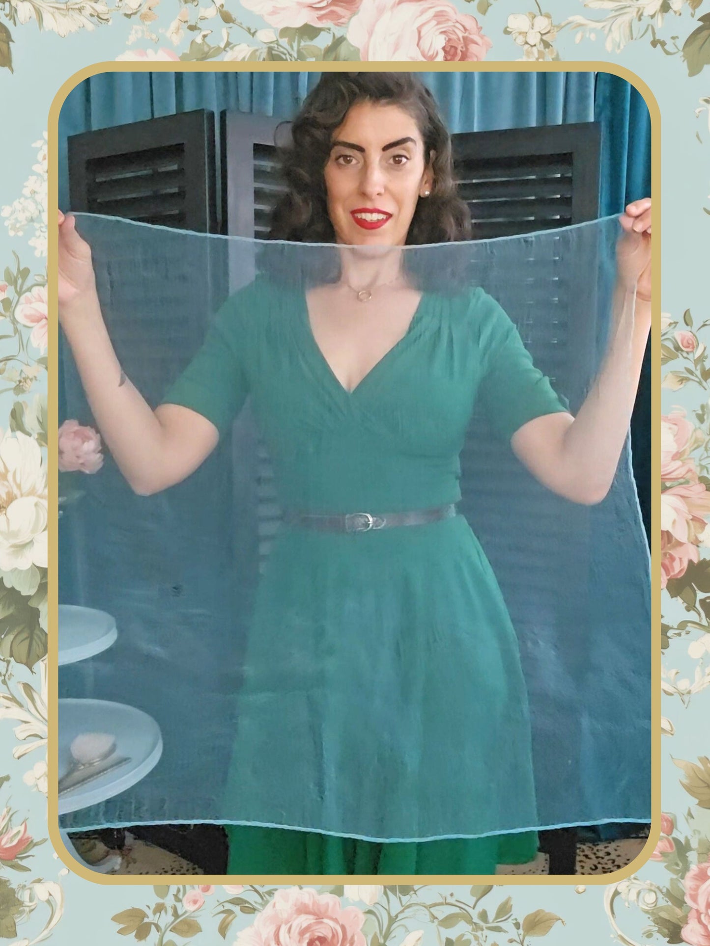 Vintage Sheer Teal Scarf