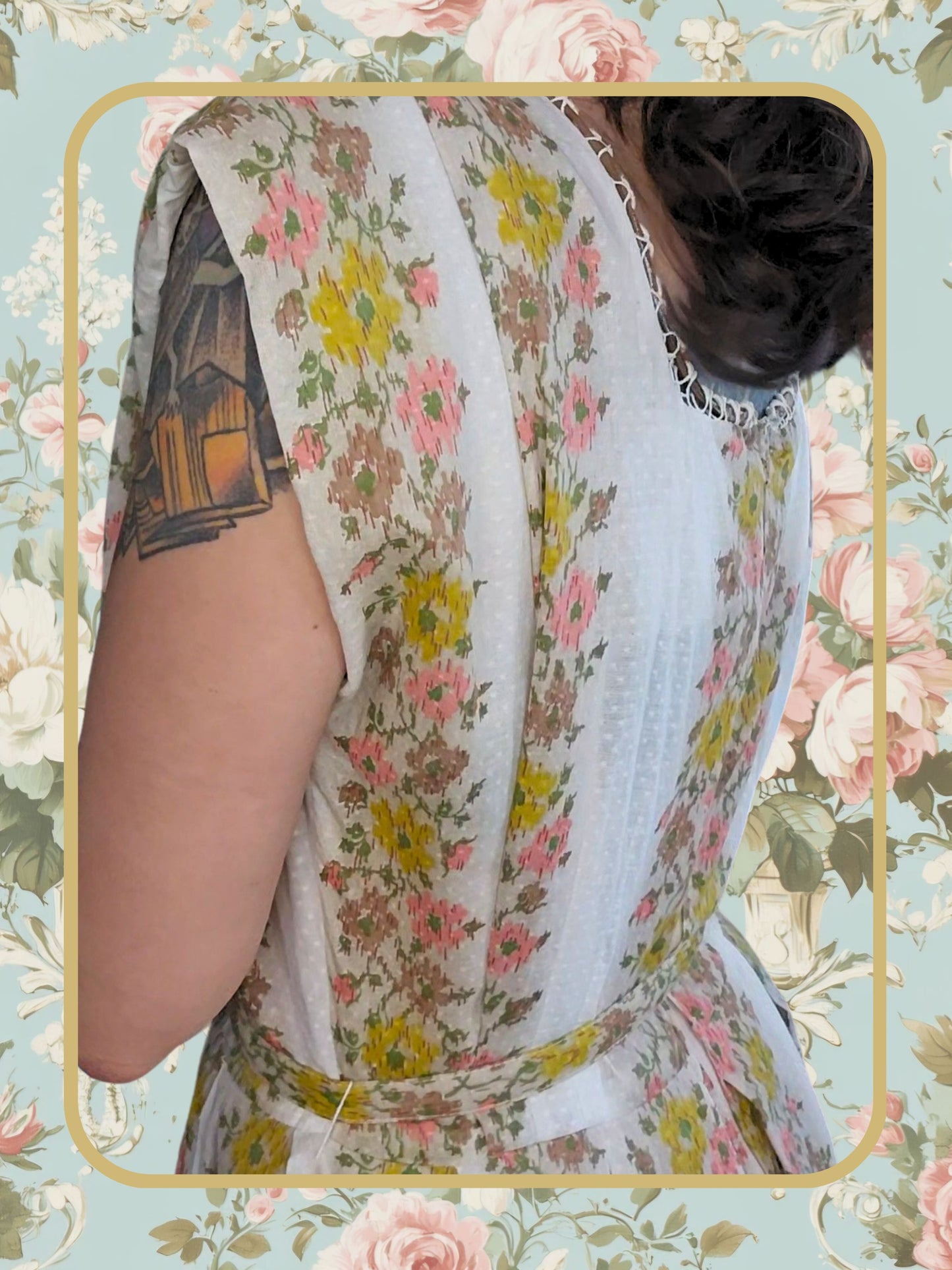 Vintage Swiss Dot Floral Dress
