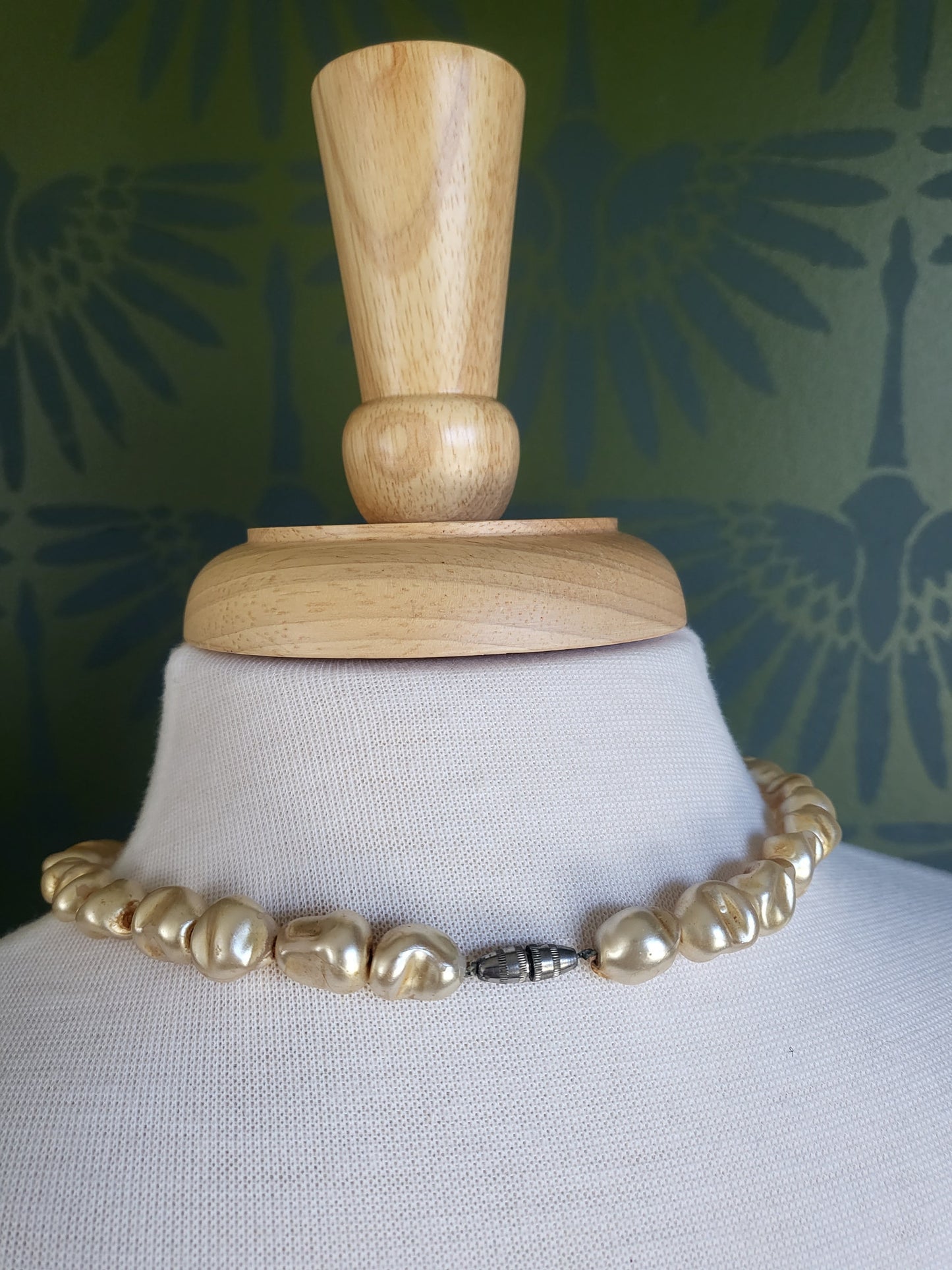 SOLD - Vintage Irregular Large Faux Pearl Necklace - Beige