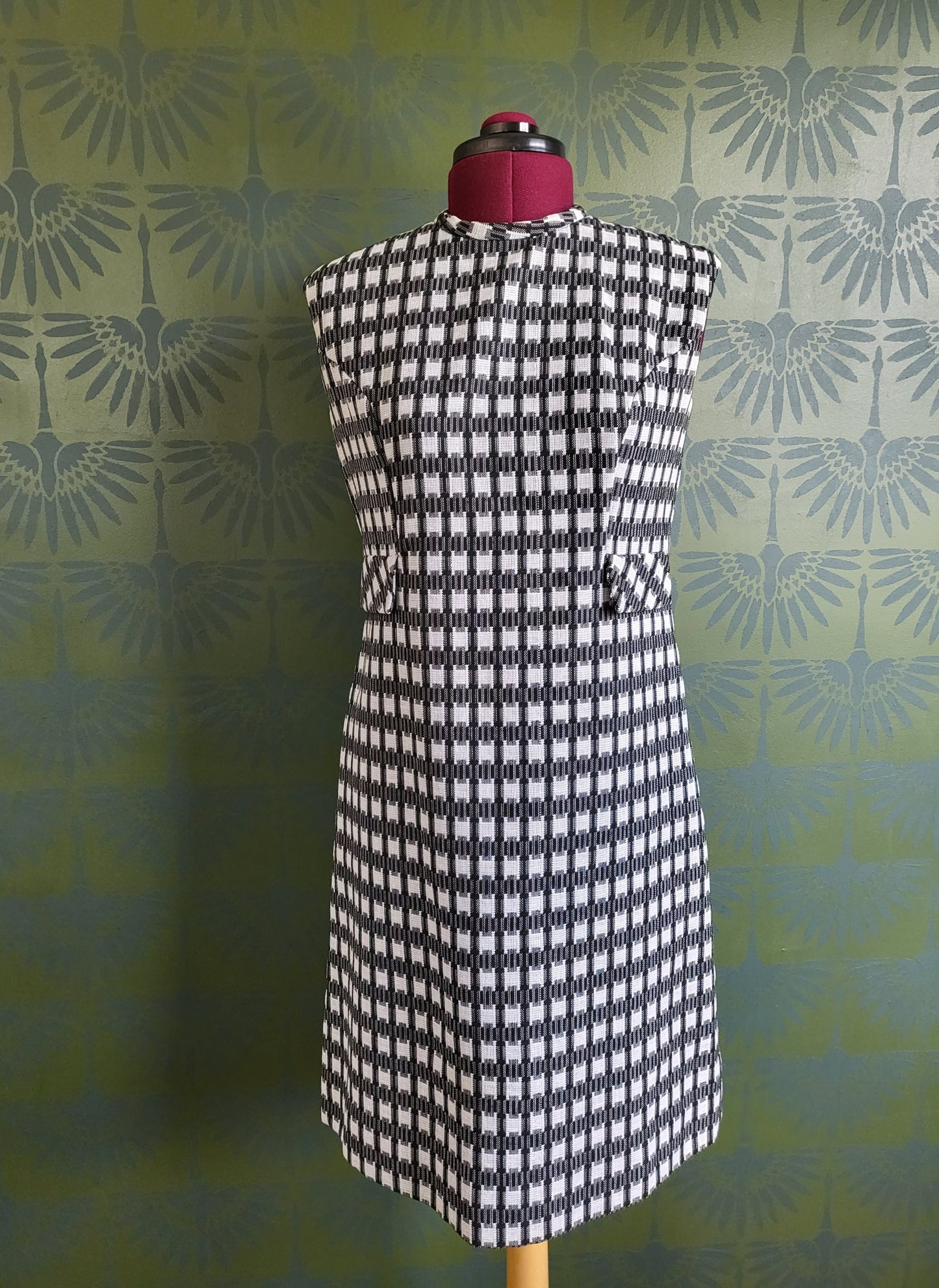 SOLD - Vintage 1960's Black and White Check Shift Dress with Coordinating Coat