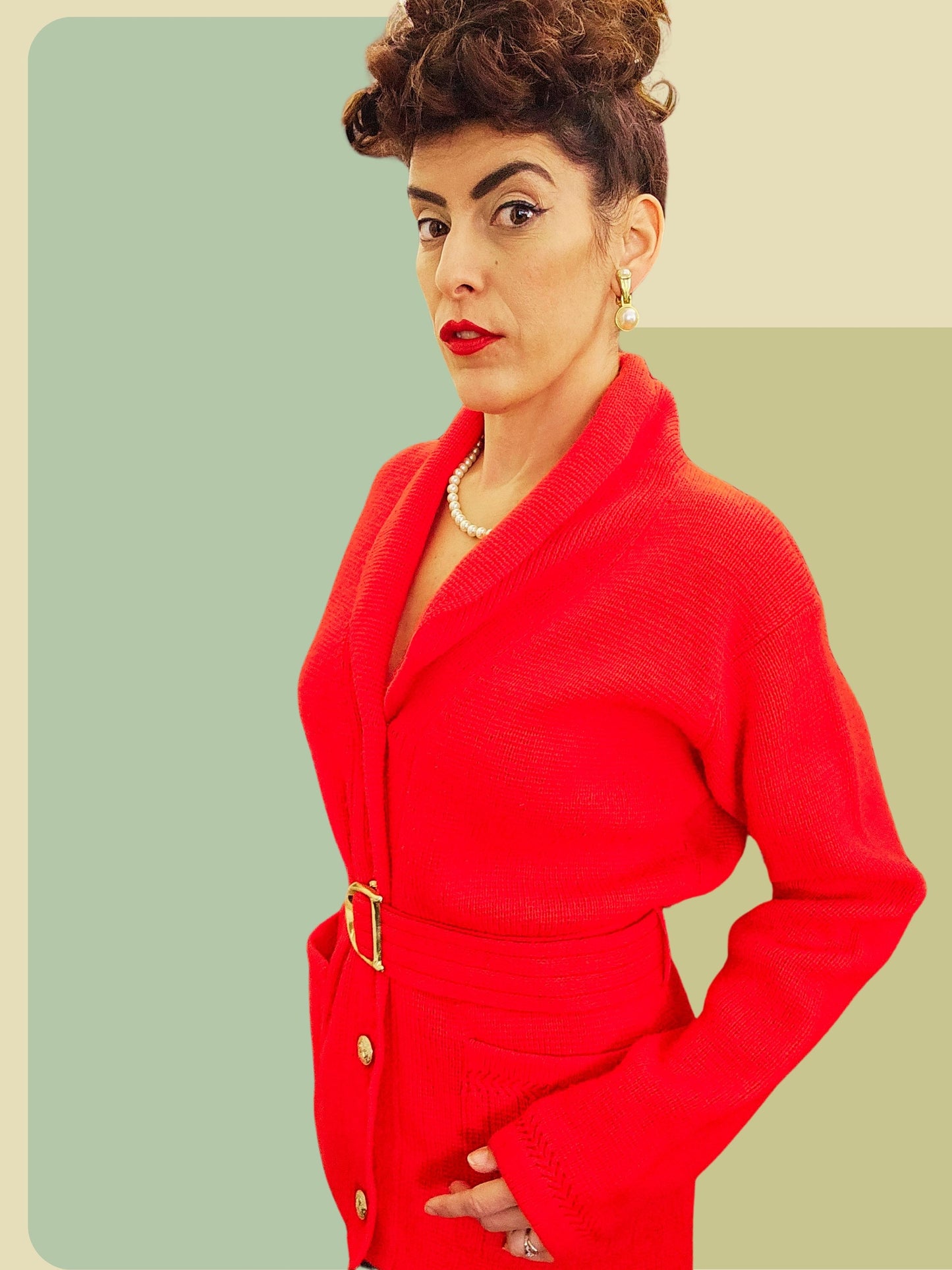 SOLD - Vintage 1960's-1970s "K-Mart" Red Belted Cardigan