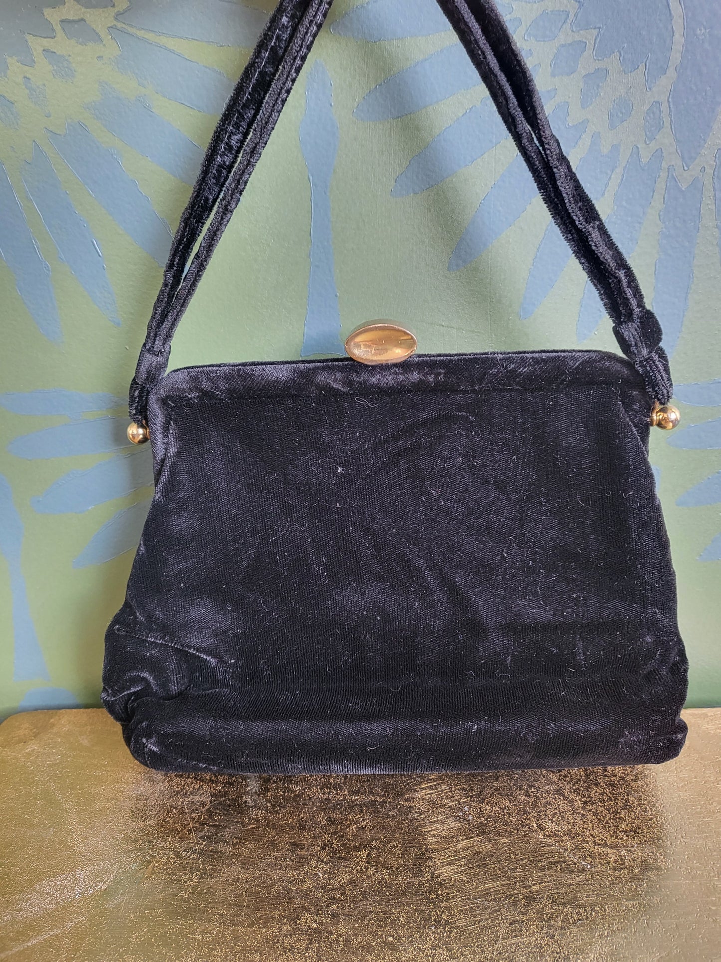 SOLD - Vintage 1940's-1950's Black Velvet Evening Bag