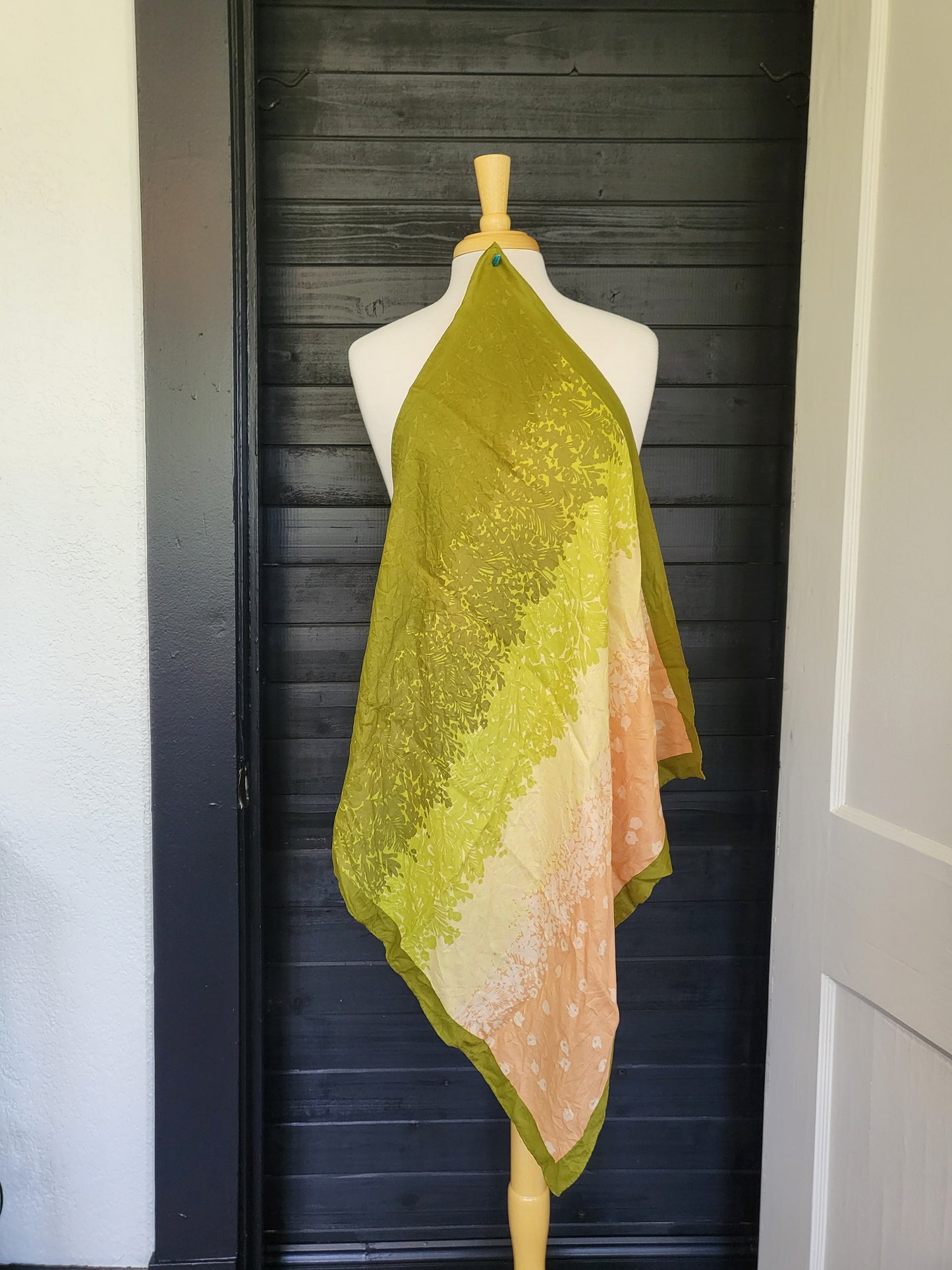 SOLD - Vintage Eastman MFG, Co. Square Scarf-Green and Peach Floral