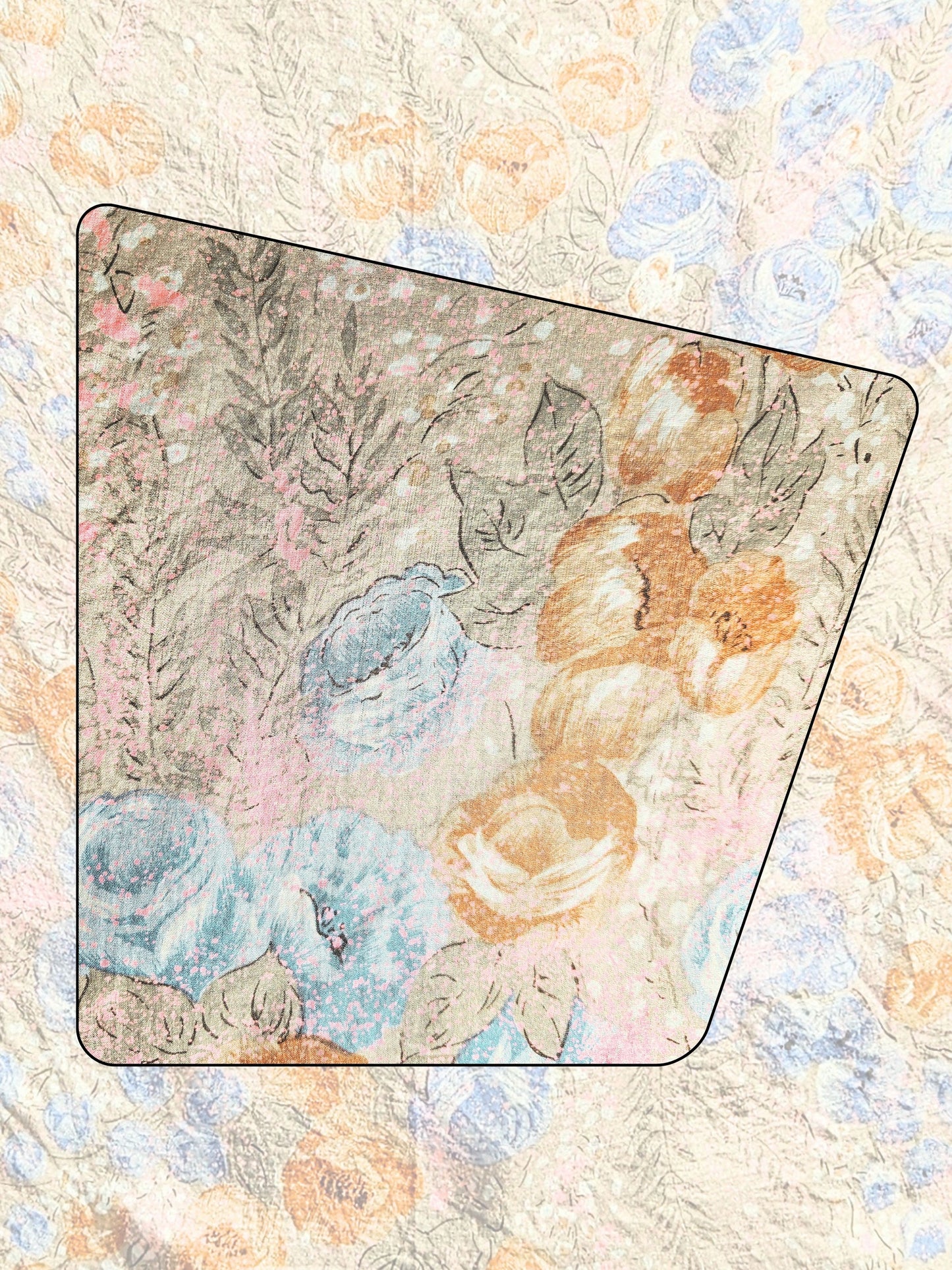 SOLD- Vintage Peach and Blue Floral Square Silk Scarf