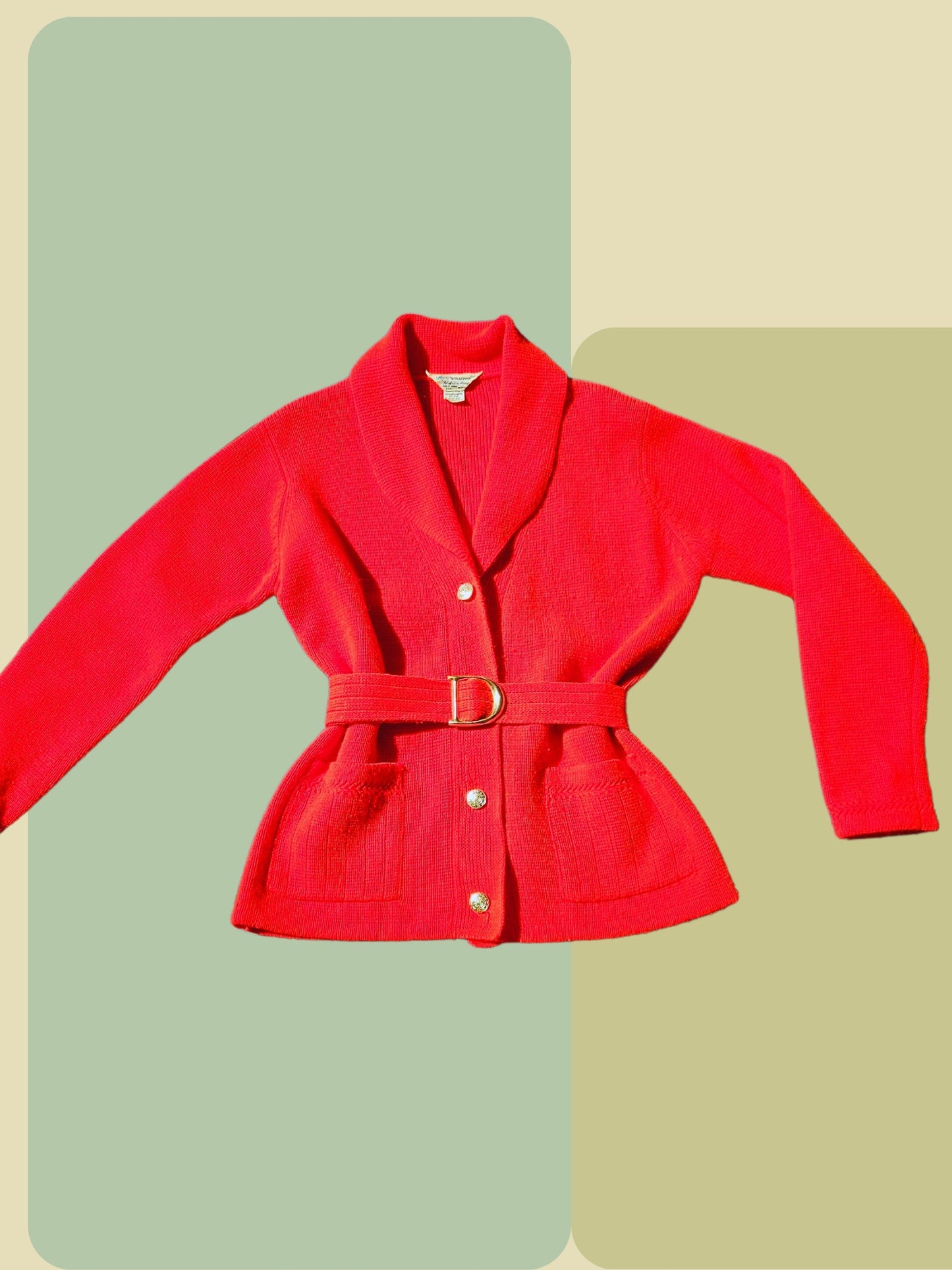 SOLD - Vintage 1960's-1970s "K-Mart" Red Belted Cardigan