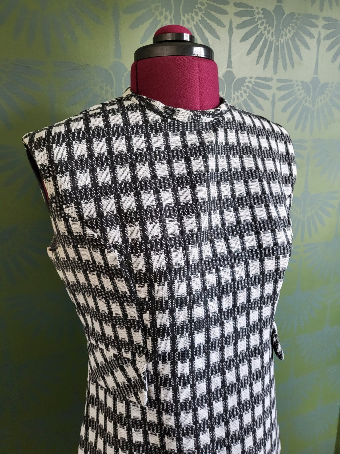 SOLD - Vintage 1960's Black and White Check Shift Dress with Coordinating Coat