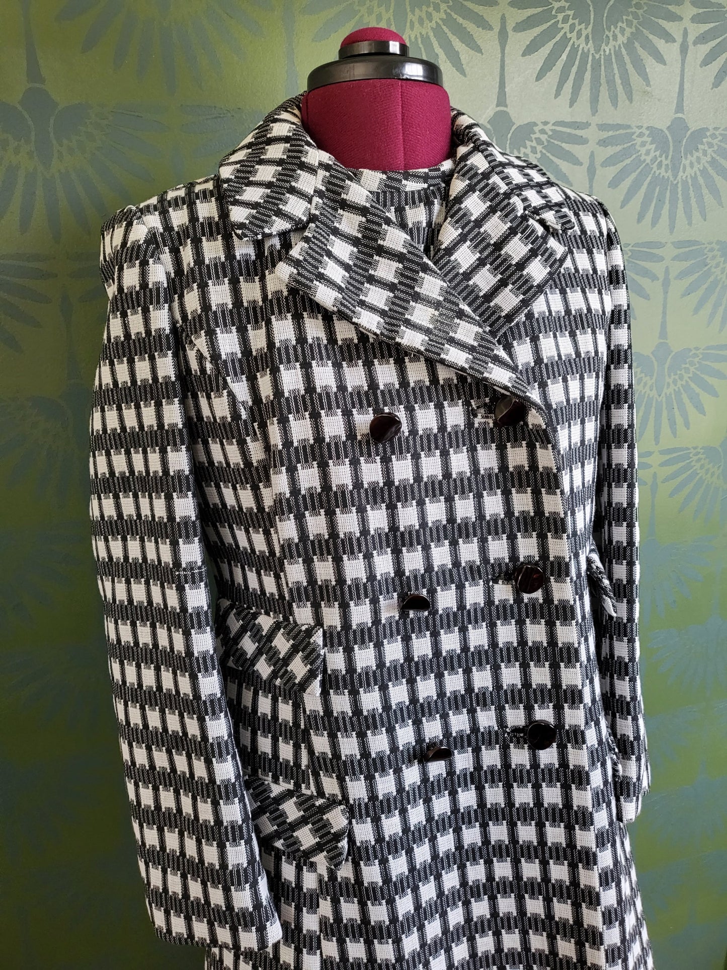 SOLD - Vintage 1960's Black and White Check Shift Dress with Coordinating Coat