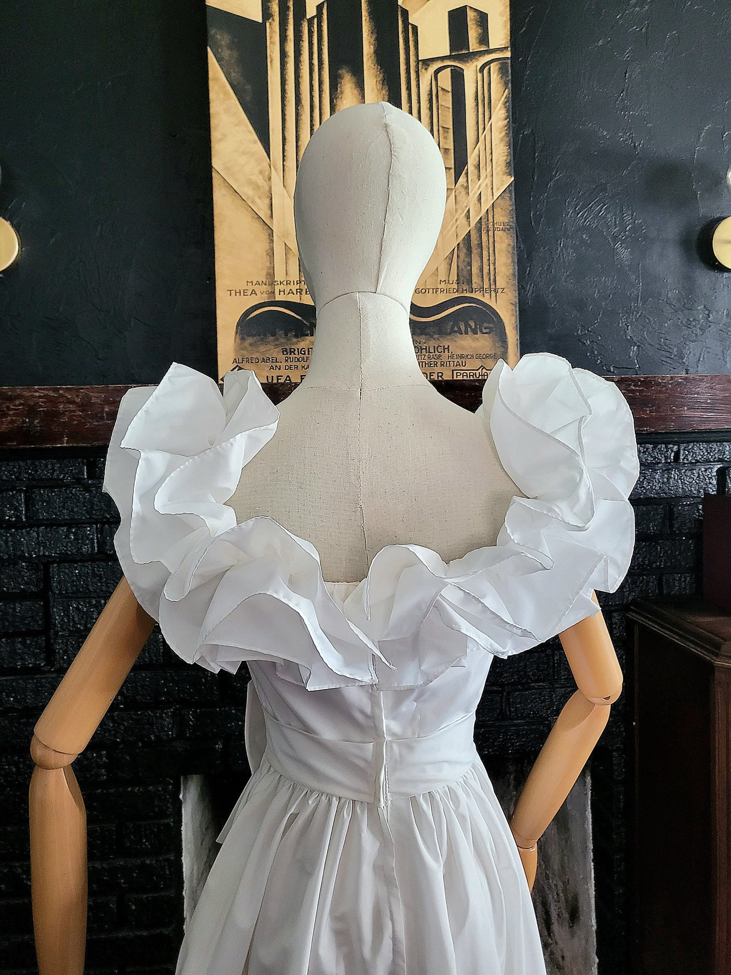 STYLE 1012 - Vintage 1970's-1980's White Off the Shoulder Ruffle Neck Wedding Gown
