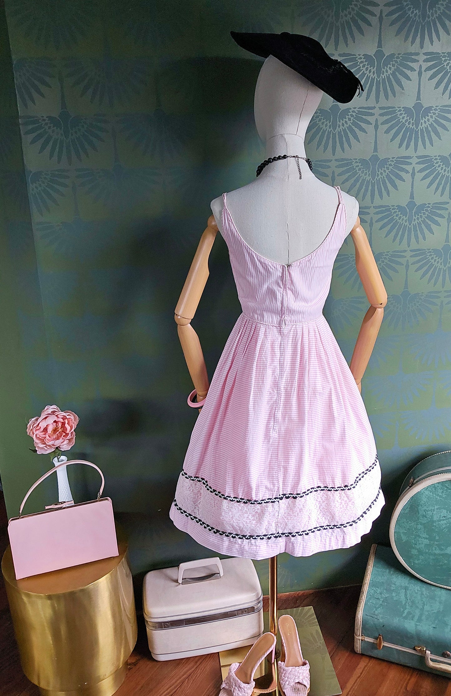 SOLD - Vintage 1950's Pink Striped Fit & Flare