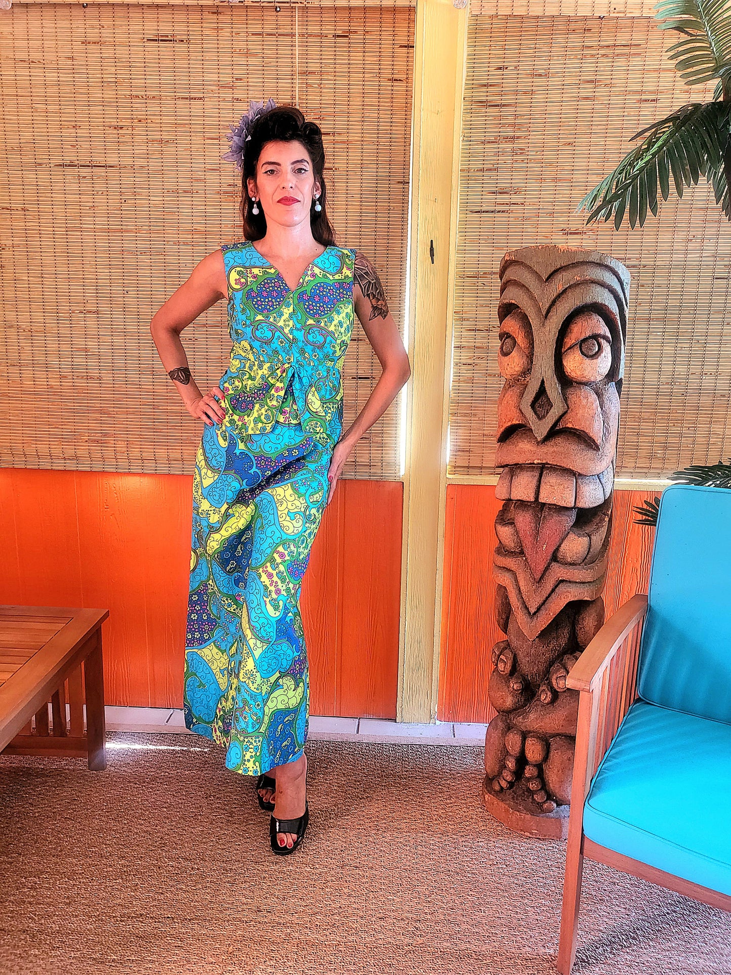 SOLD - Vintage 1960's-1970's ELEU Hawaiian Psychedelic Paisley Maxi Dress