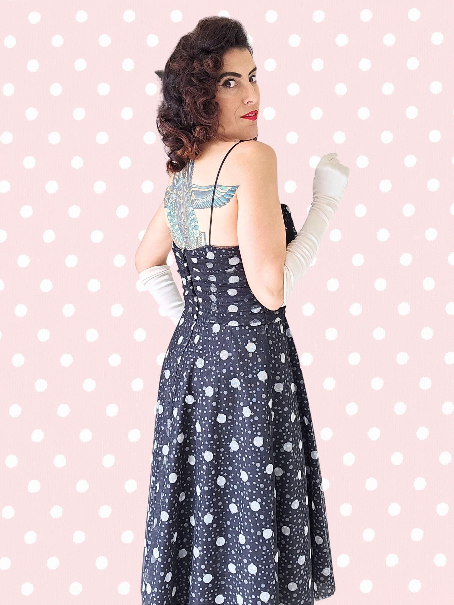 SOLD - Vintage 1980's "Jessica Howard" Polka Dot Party Dress