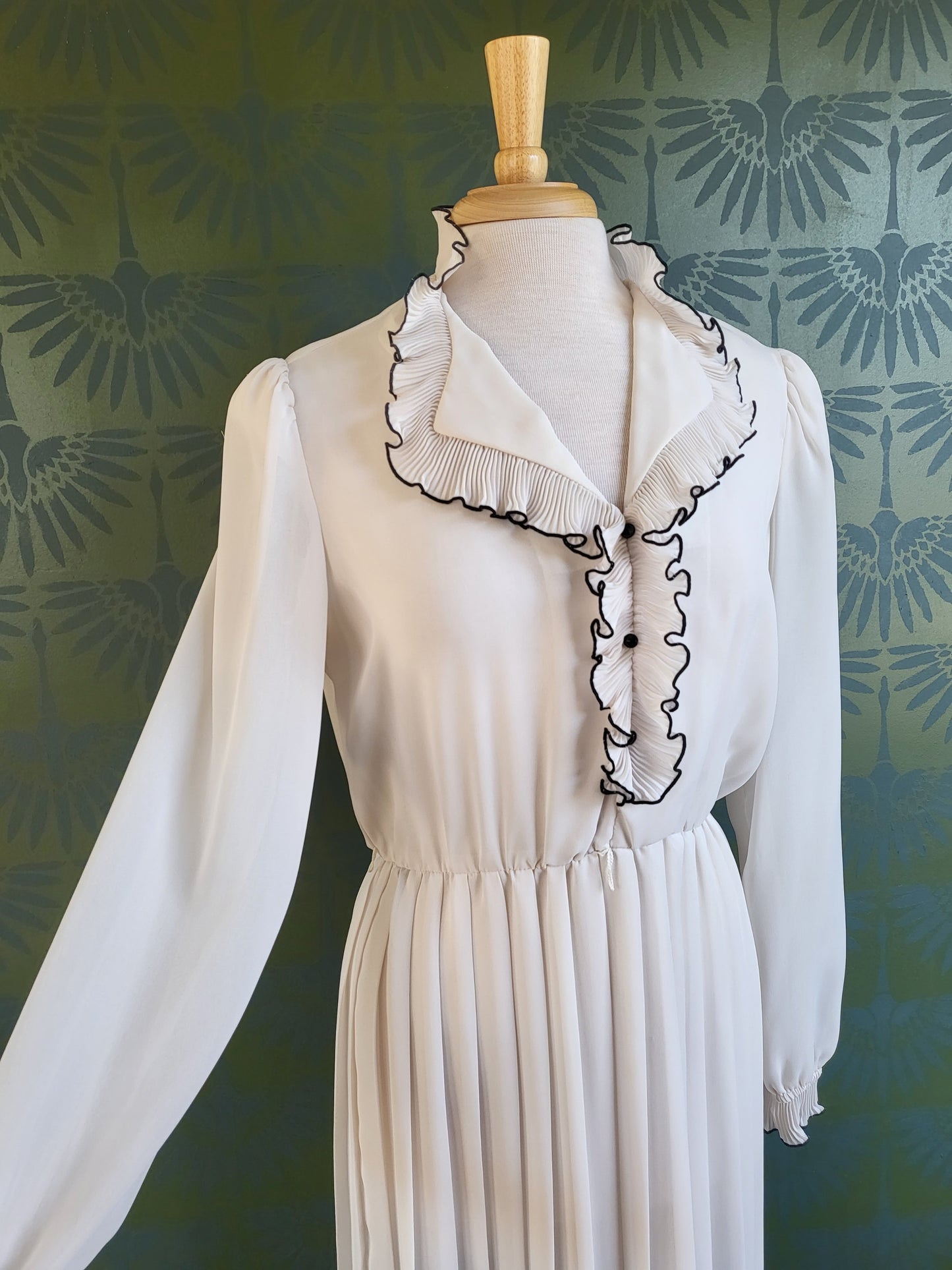 SOLD - Vintage Lady Carol of New York Ivory Dress with Neck Ruffle