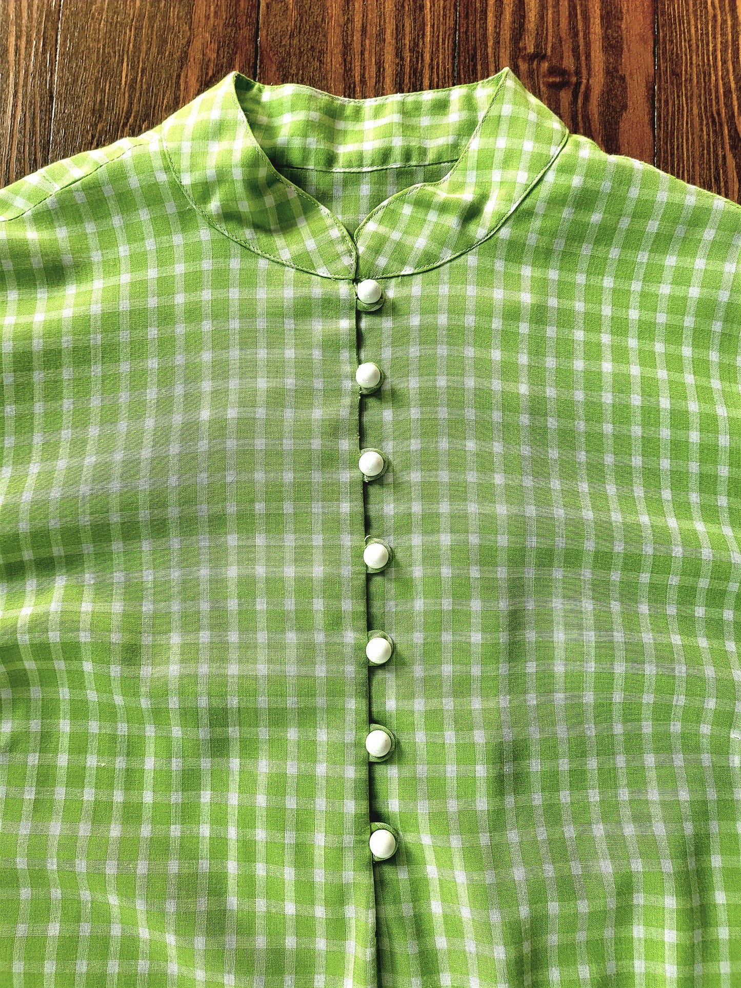 Vintage 1950's-1960's Lime Green Check Blouse