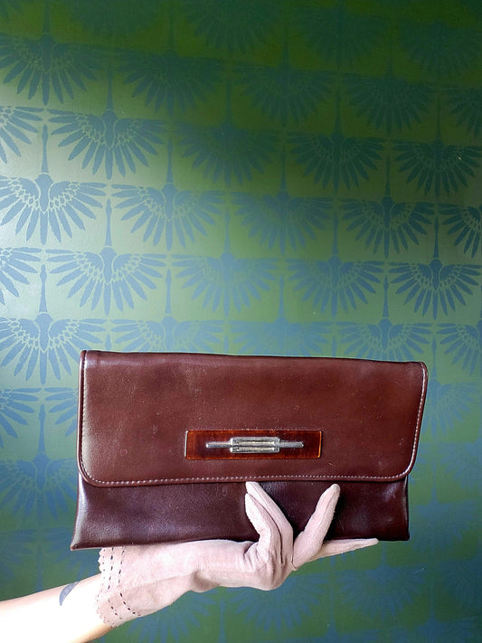 STYLE 2018 - Vintage 1960's - 1970's Chocolate Brown Vinyl Clutch