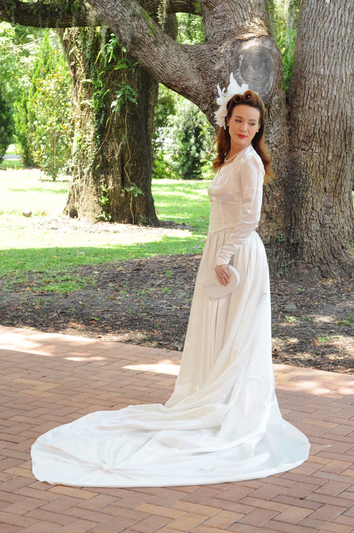 STYLE 1001 - Vintage 1940's-1950's Ivory Satin Wedding Gown