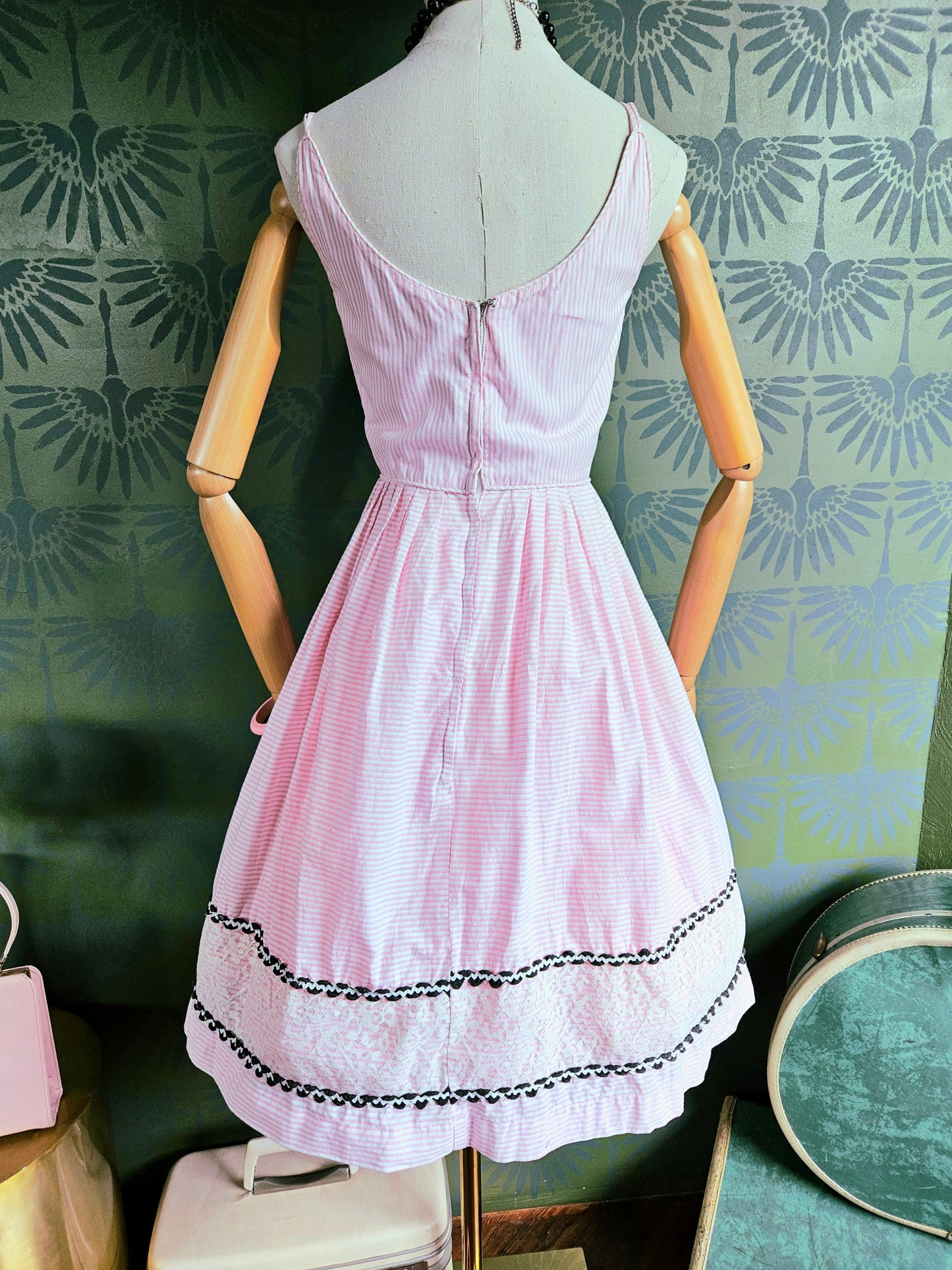 SOLD - Vintage 1950's Pink Striped Fit & Flare