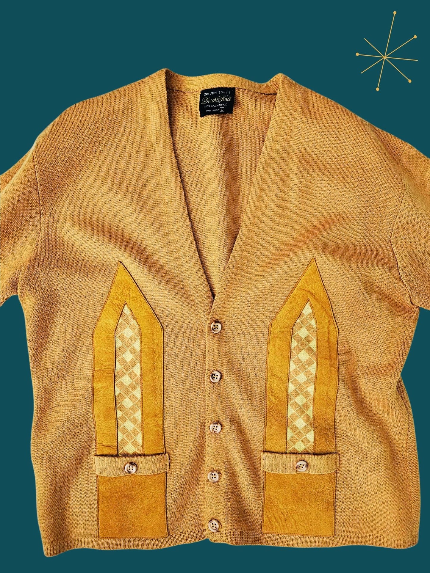 SOLD - Vintage 1950's - 1960's "Puritan Double Knit" Turmeric Mod Cardigan