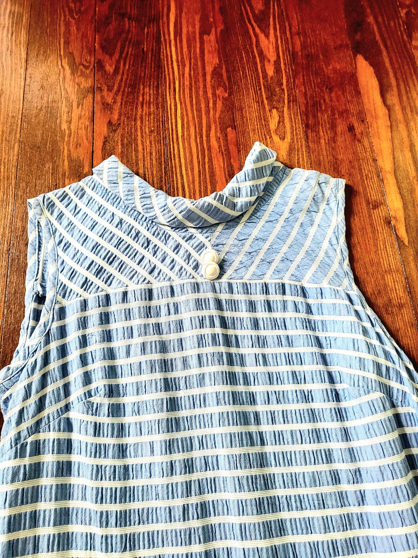 Vintage 1960's Periwinkle and White Striped Seersucker Shift Dress