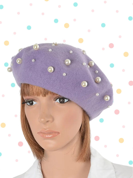 Beret with Pearls - Lavender