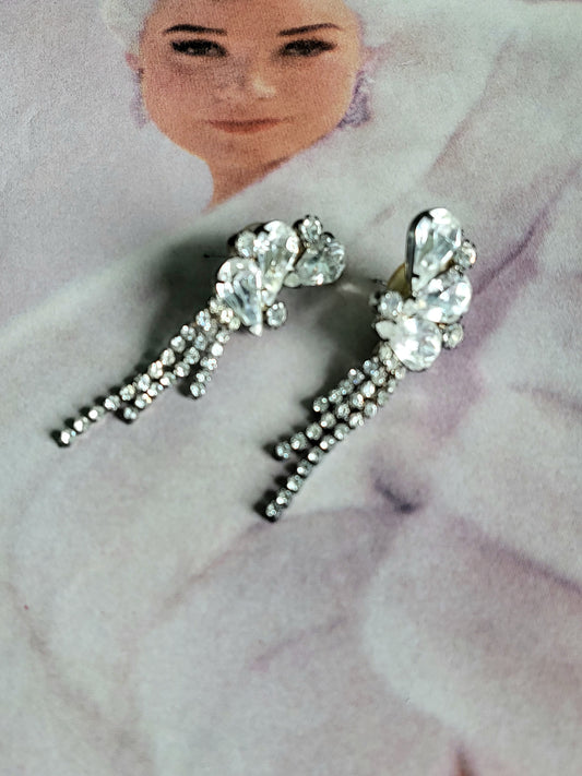 SOLD - Vintage 1980's Crescent and Cascade Rhinestone Earrings - Pierced