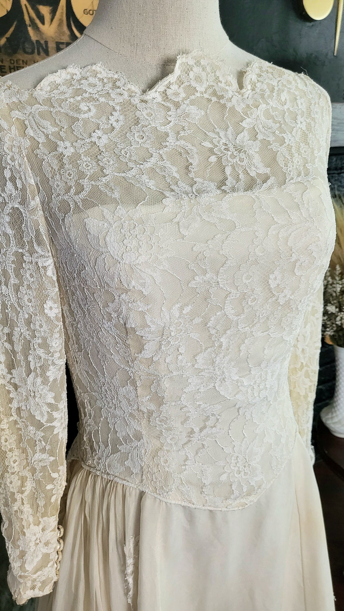 STYLE 1014 - Vintage 1950's Ivory Wedding Gown with Lace Bodice