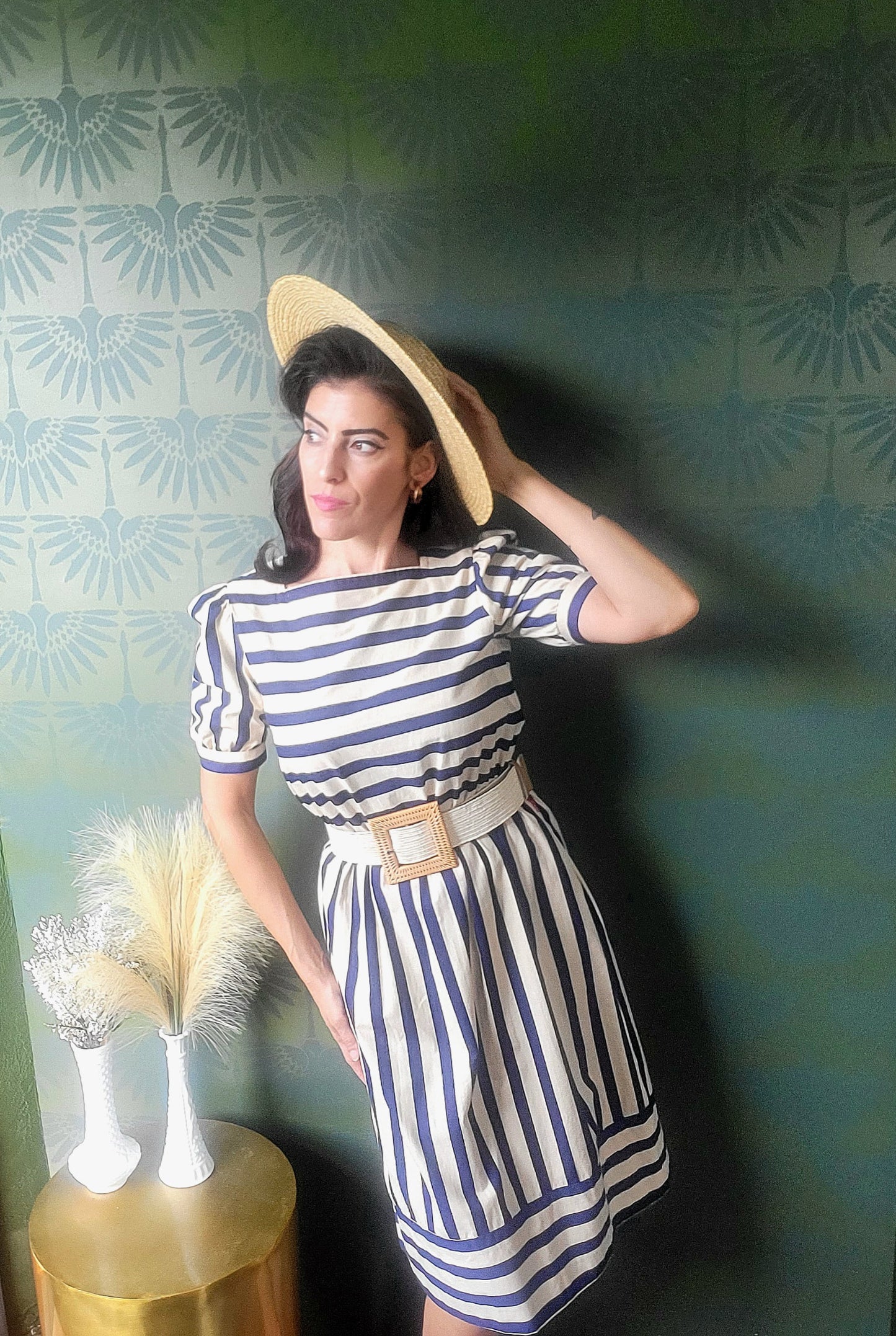 SOLD - Vintage 1980's "Warren Petites" A-Line Striped Dress