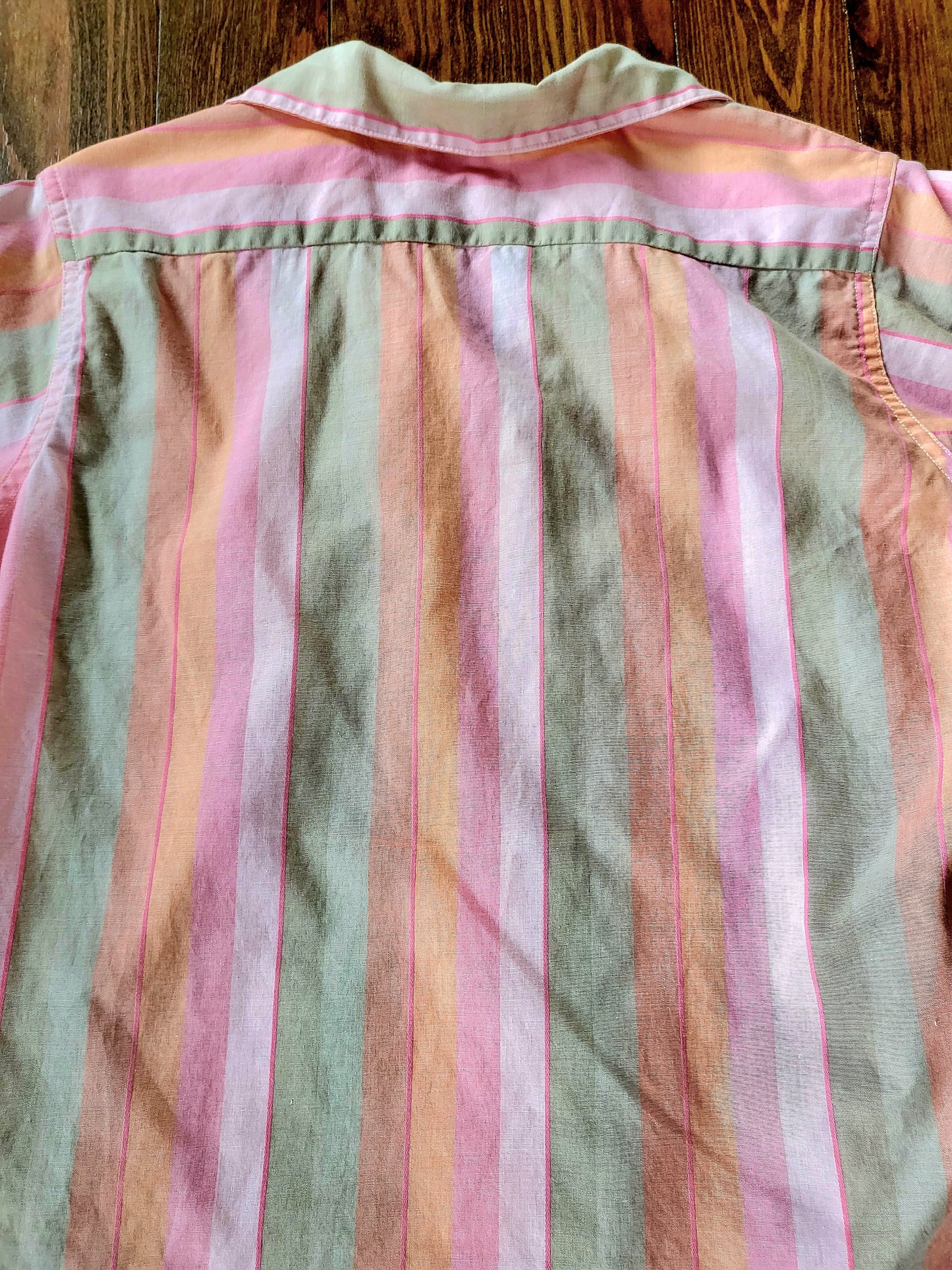 SOLD - Vintage 1950's-1960's Blousemaker by Arrow Striped Cotton Blouse - Pink/Peach