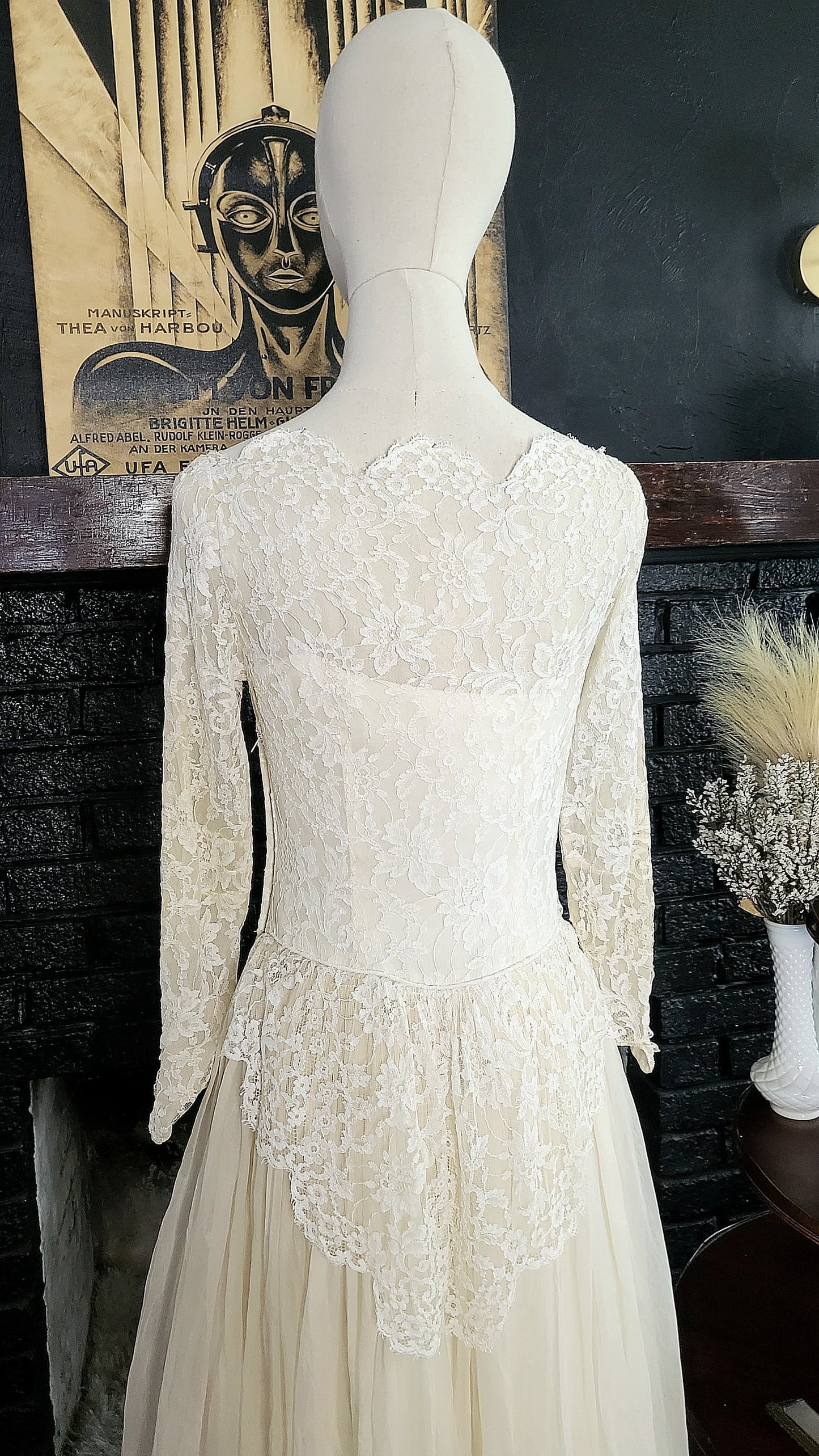 STYLE 1014 - Vintage 1950's Ivory Wedding Gown with Lace Bodice