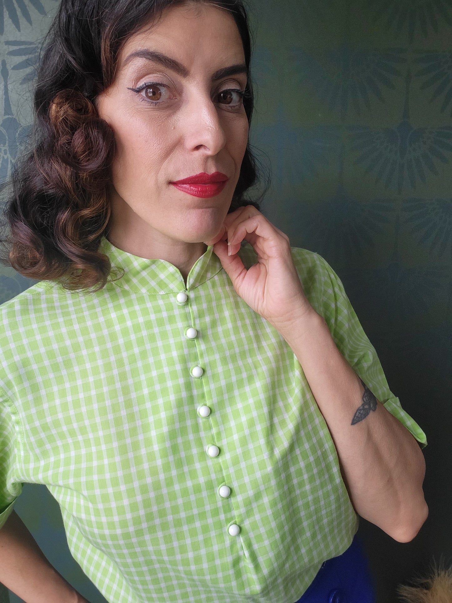 Vintage 1950's-1960's Lime Green Check Blouse