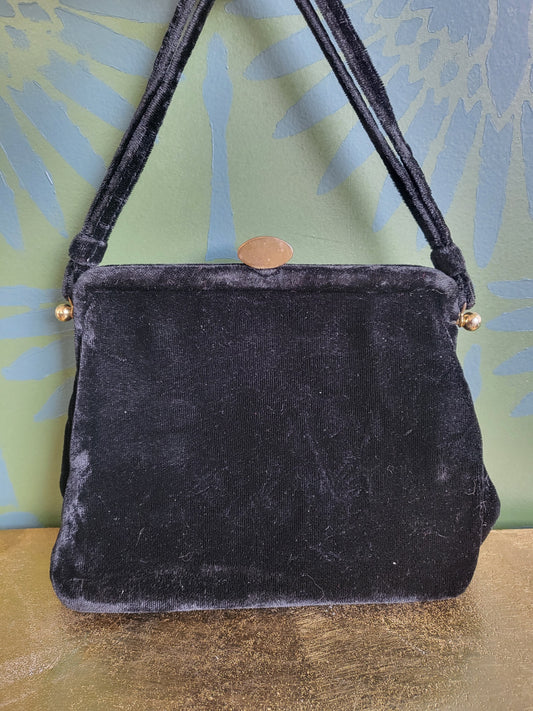 SOLD - Vintage 1940's-1950's Black Velvet Evening Bag