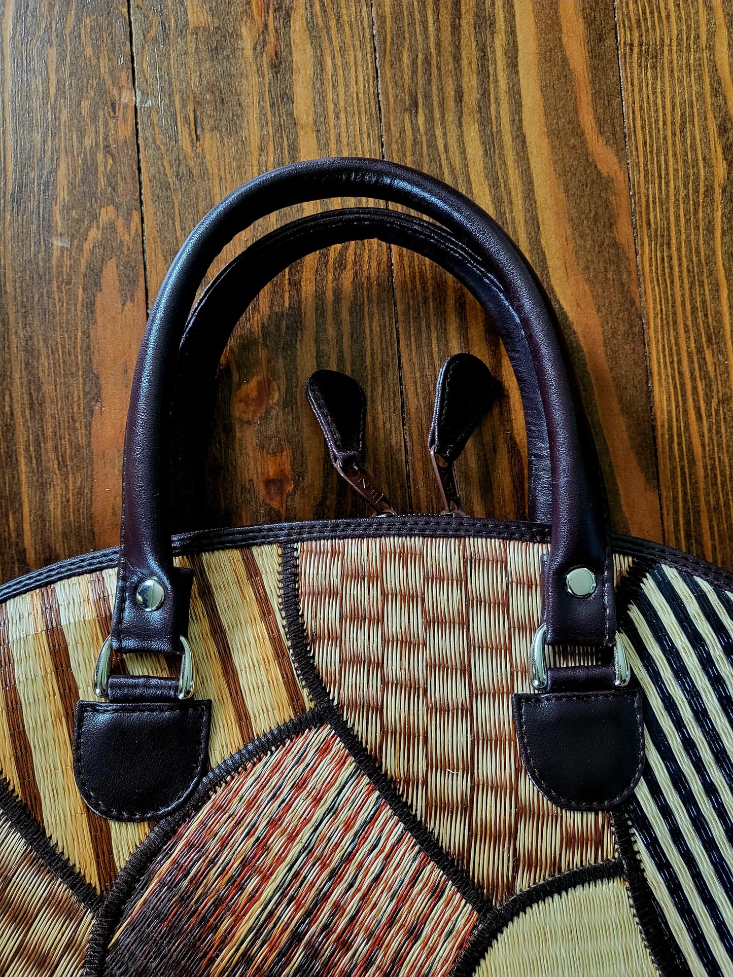 "Le Sac" Woven Straw Color Block Sachel