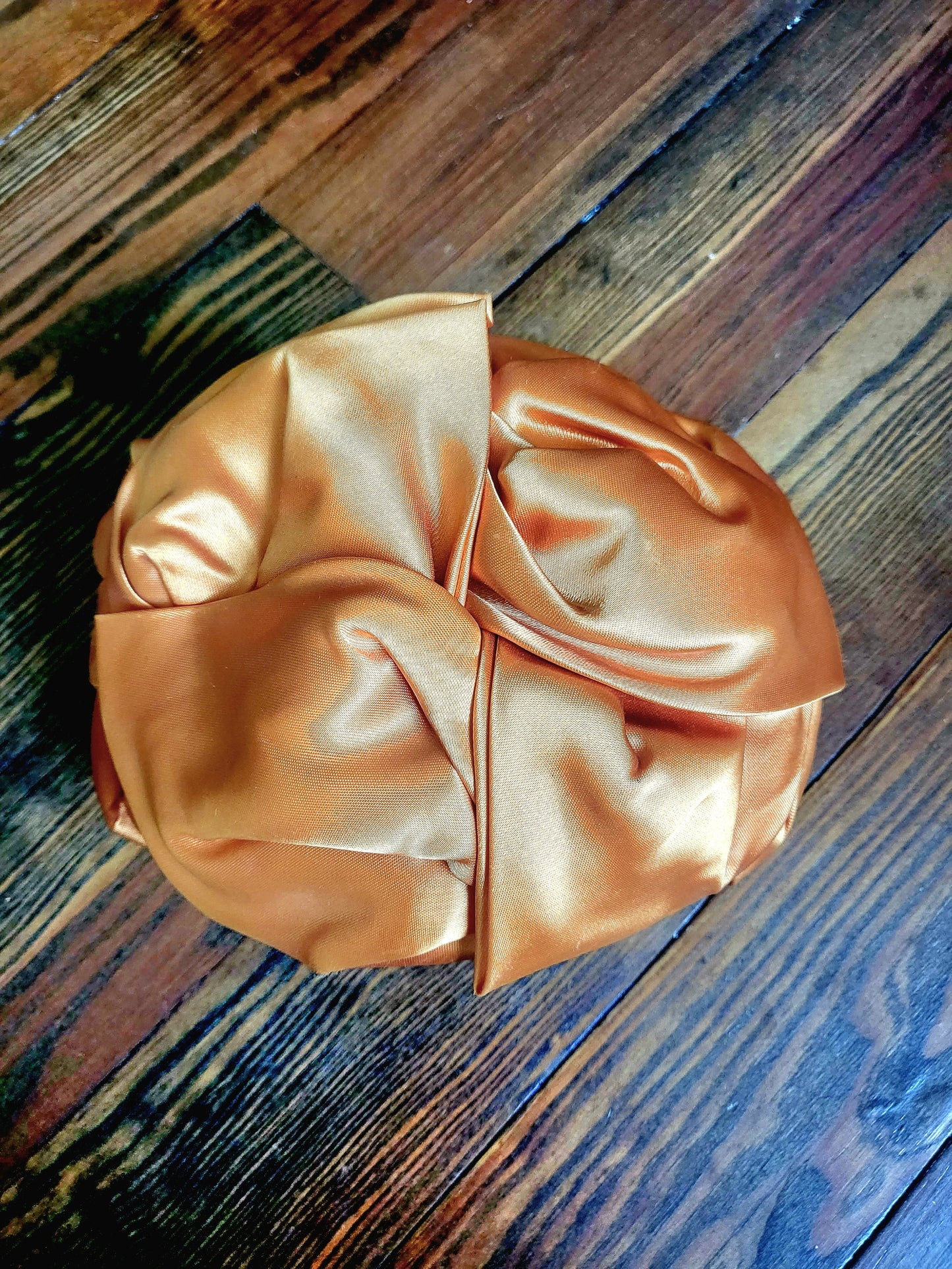 SOLD - Vintage 1950s-1960s Pumpkin Satin Petal Crescent Topper