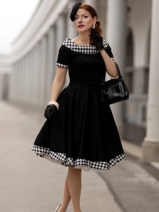 Darlene Black Gingham Swing Dress