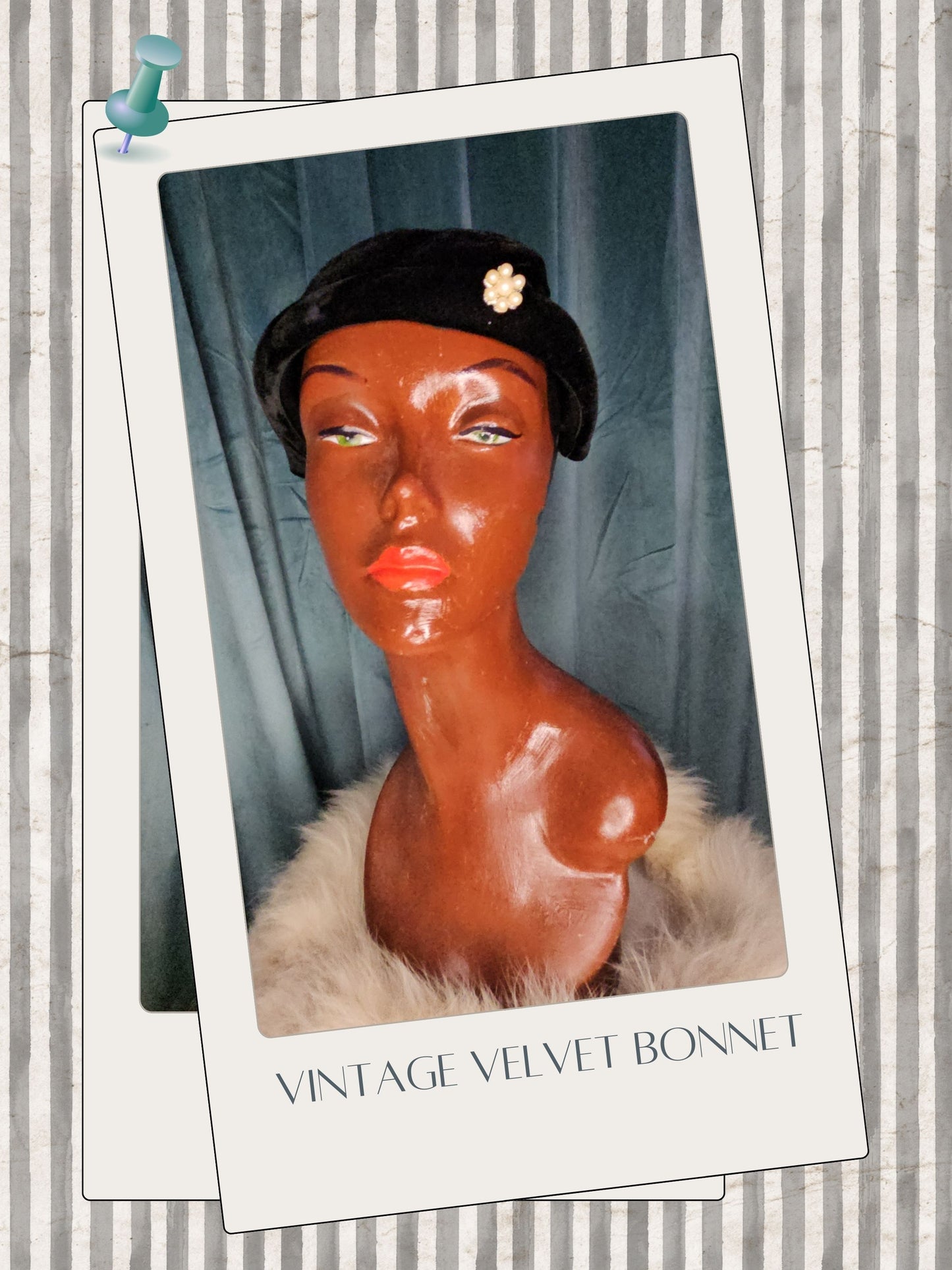 Vintage Black Velvet Bonnet Cap