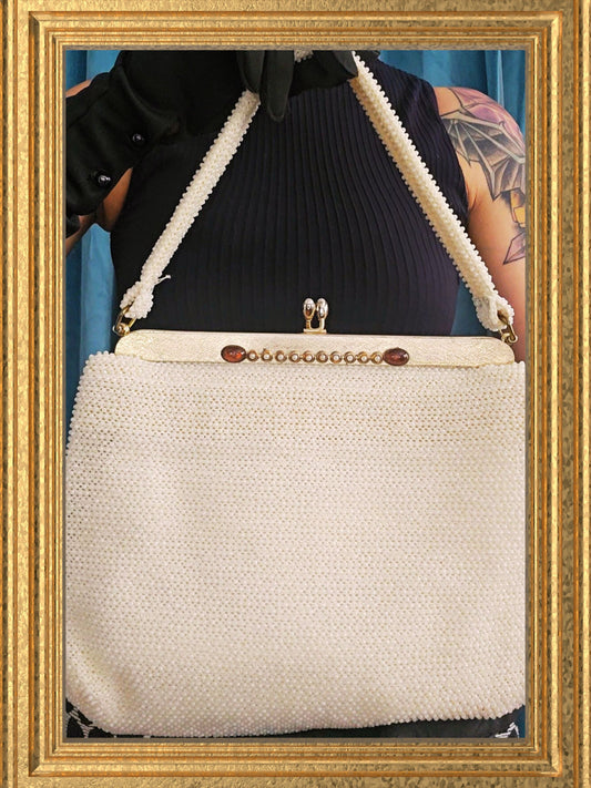 Style 2080 - Vintage Ivory Petite Bead Handbag