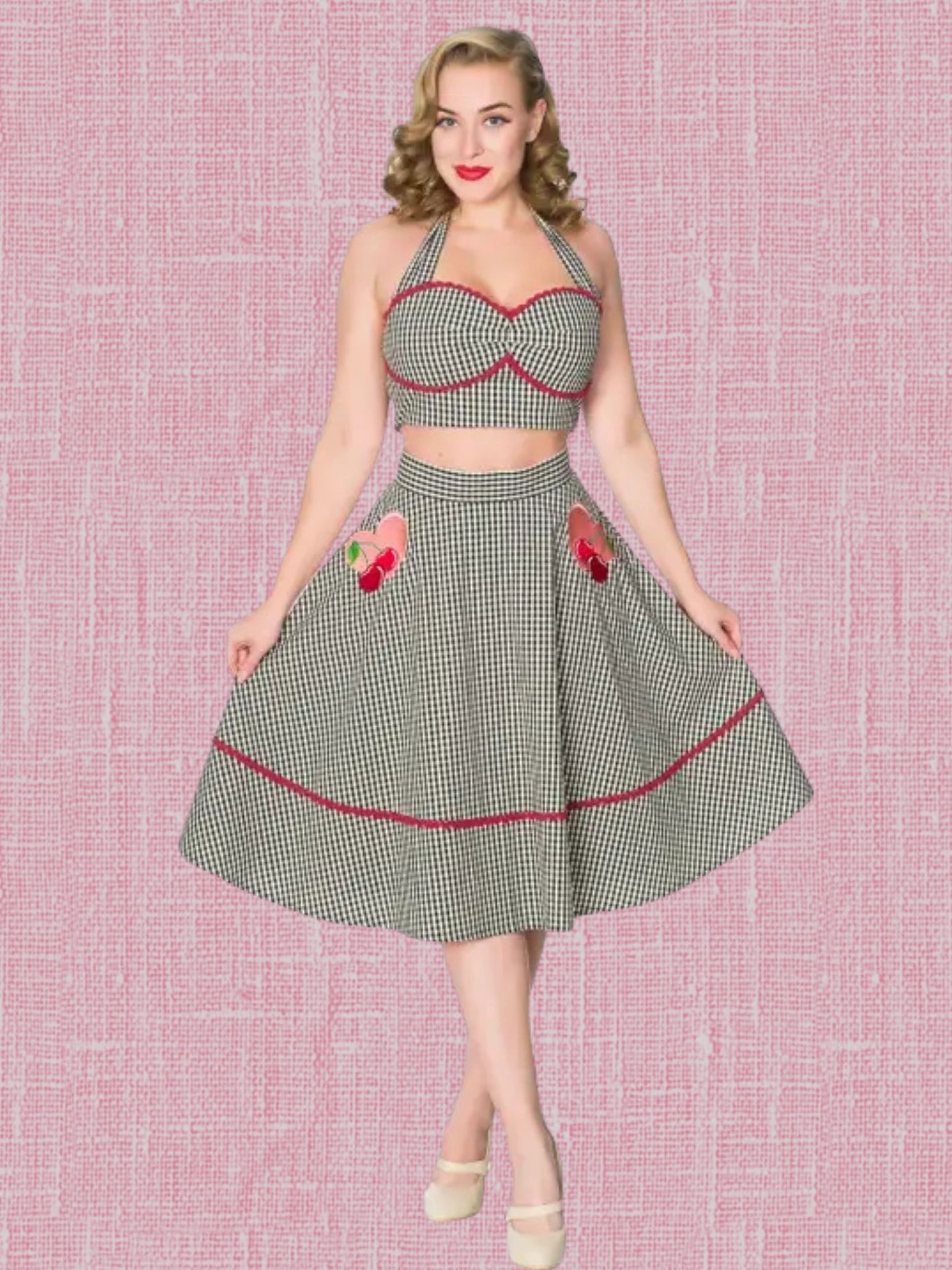 Gingham Swing Skirt -Hearts & Roses