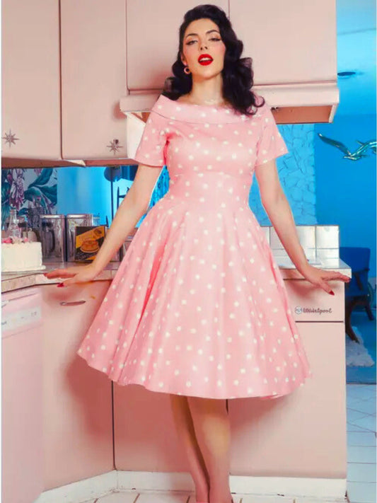 Darlene Pink Polka Dot Swing Dress